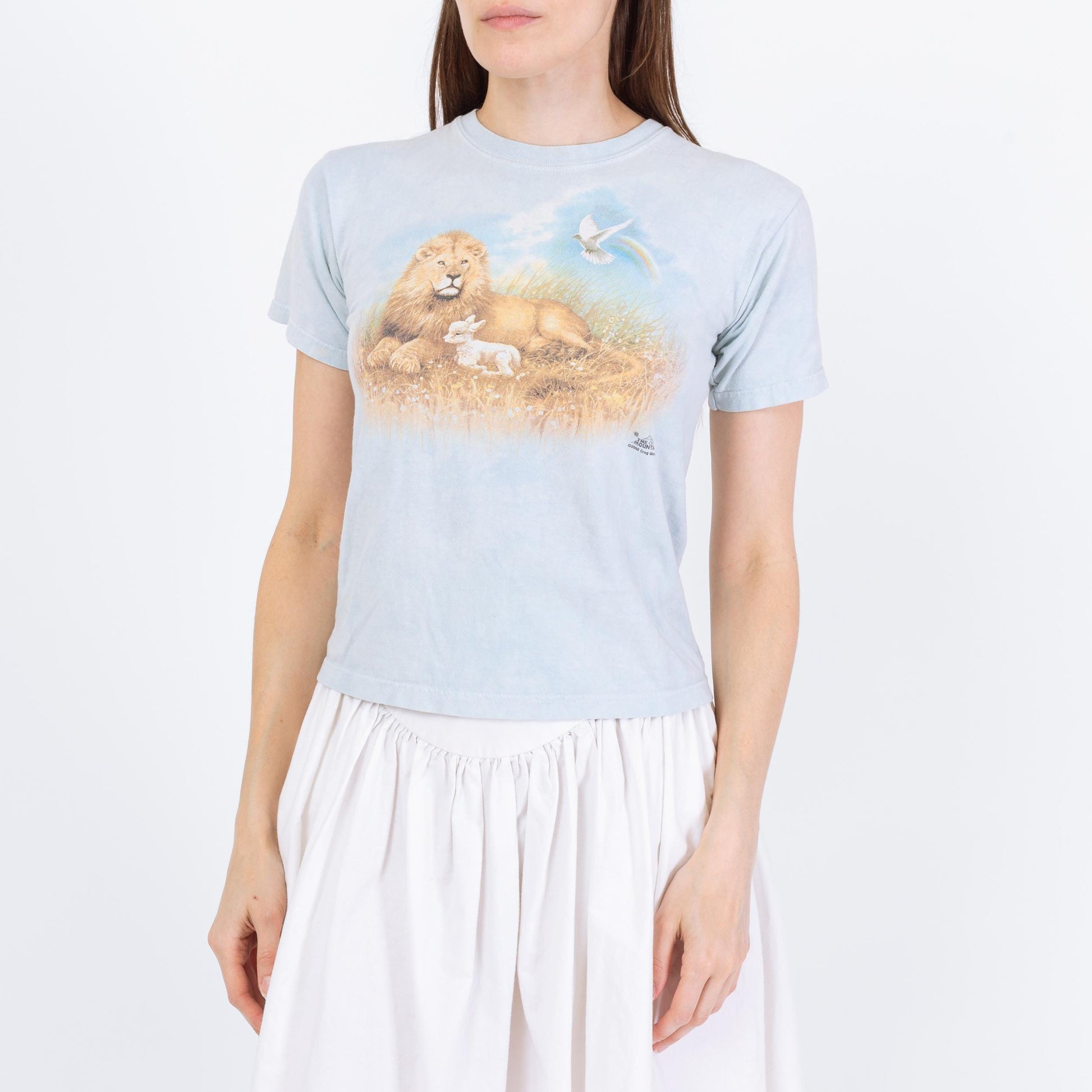 Vintage Lion & Lamb T Shirt - Extra Small | The Mountain Baby Blue Tie Dye Animal Tee