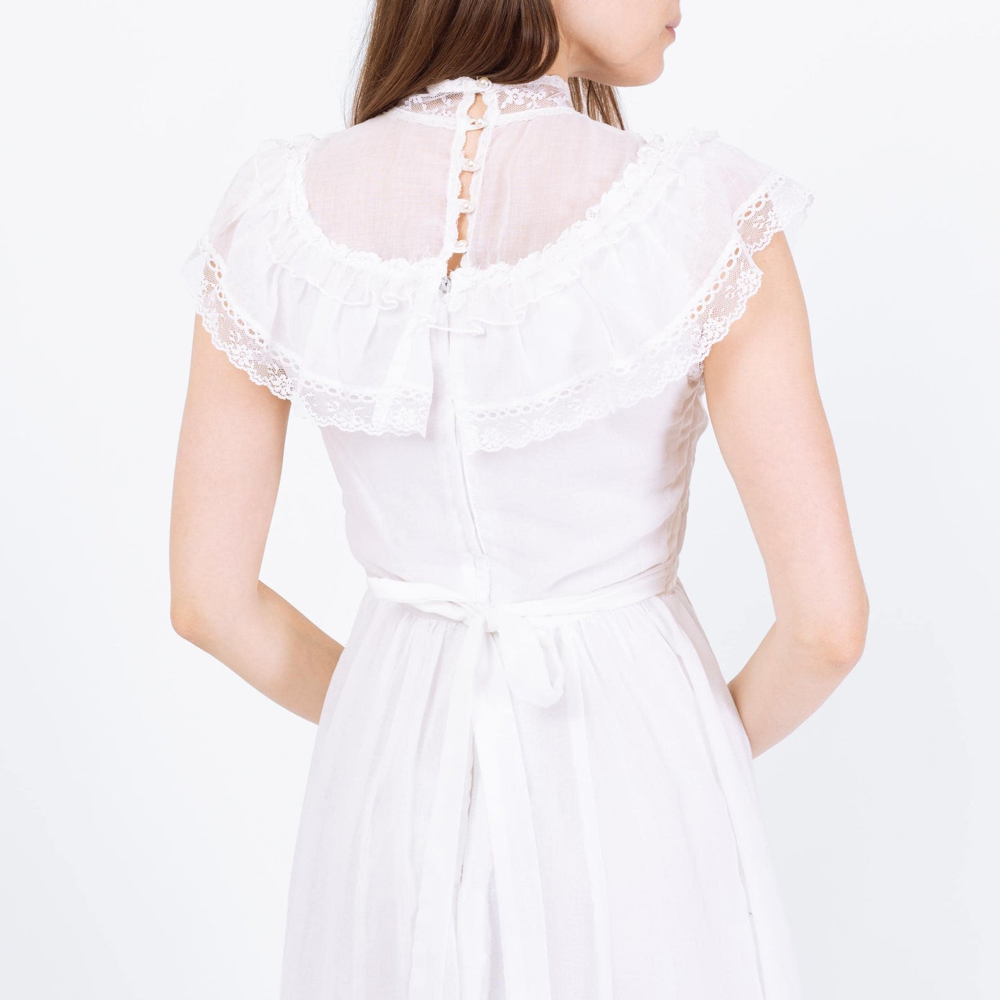 Vintage 70s Gunne Sax White Prairie Mini Dress - Extra Small | Boho Lace Trim Sundress