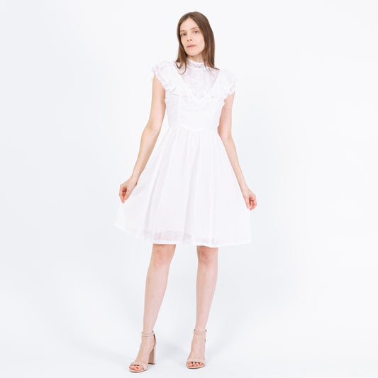 Vintage 70s Gunne Sax White Prairie Mini Dress - Extra Small | Boho Lace Trim Sundress