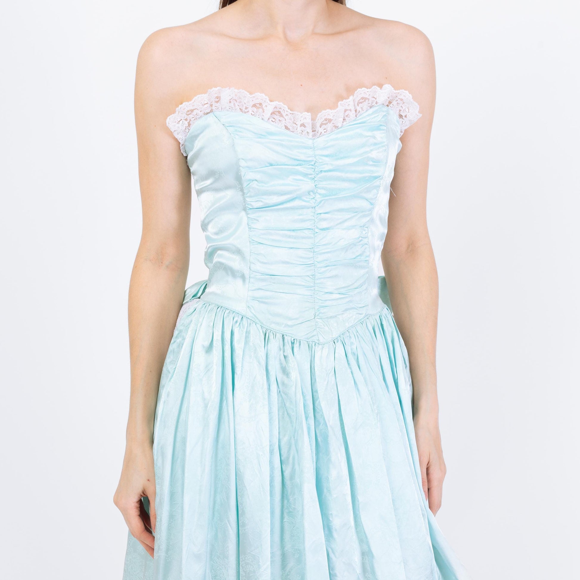Vintage 80s Gunne Sax Blue Satin Princess Gown - Medium | Strapless Tulle Ballgown Formal Maxi Dress