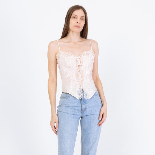 Vintage 90s Victoria's Secret White Satin & Lace Camisole - Small to Medium | Lingerie Slip Cami Crop Top