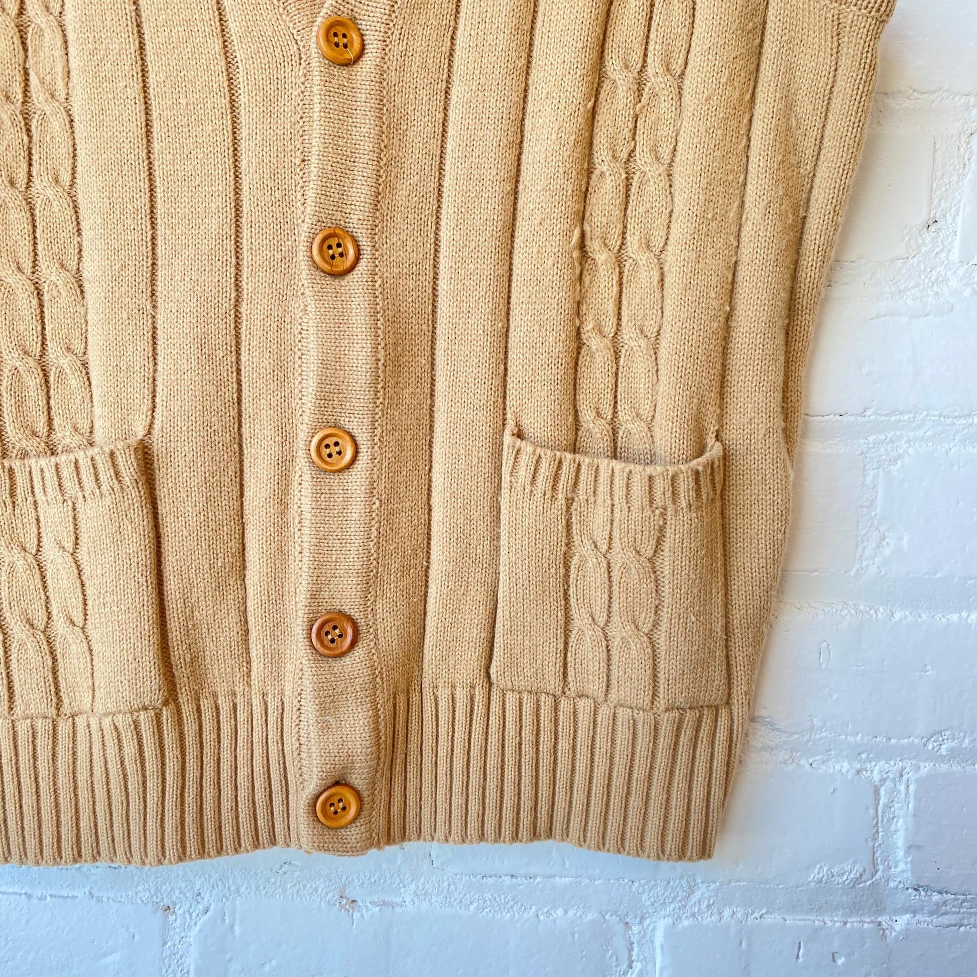 Vintage 70s Cable Knit Sweater Vest - Medium to Large | Unisex Tan Sleeveless Top