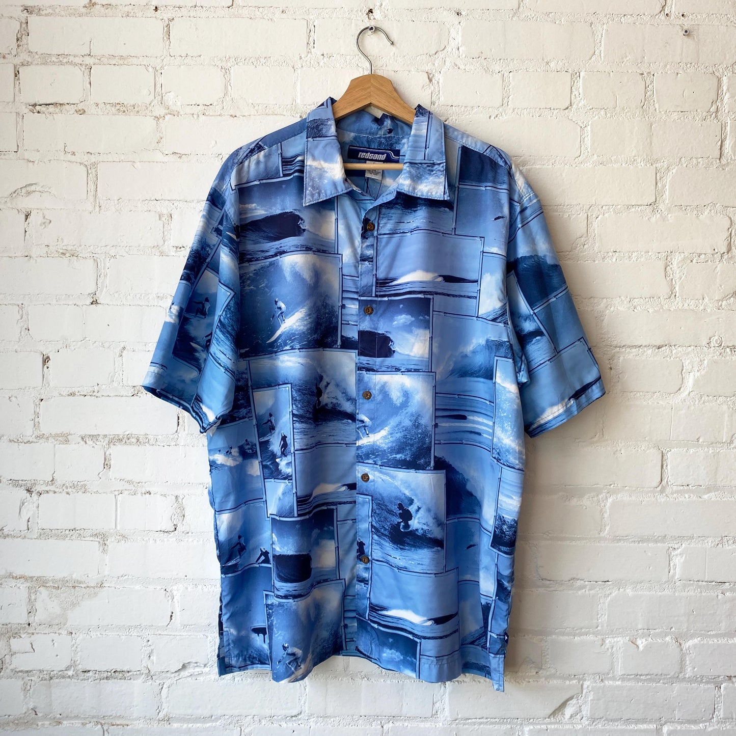 Vintage 90s Surfer Photoprint Collared Shirt - Extra Large | Redsand All Over Print Blue Button Up Top