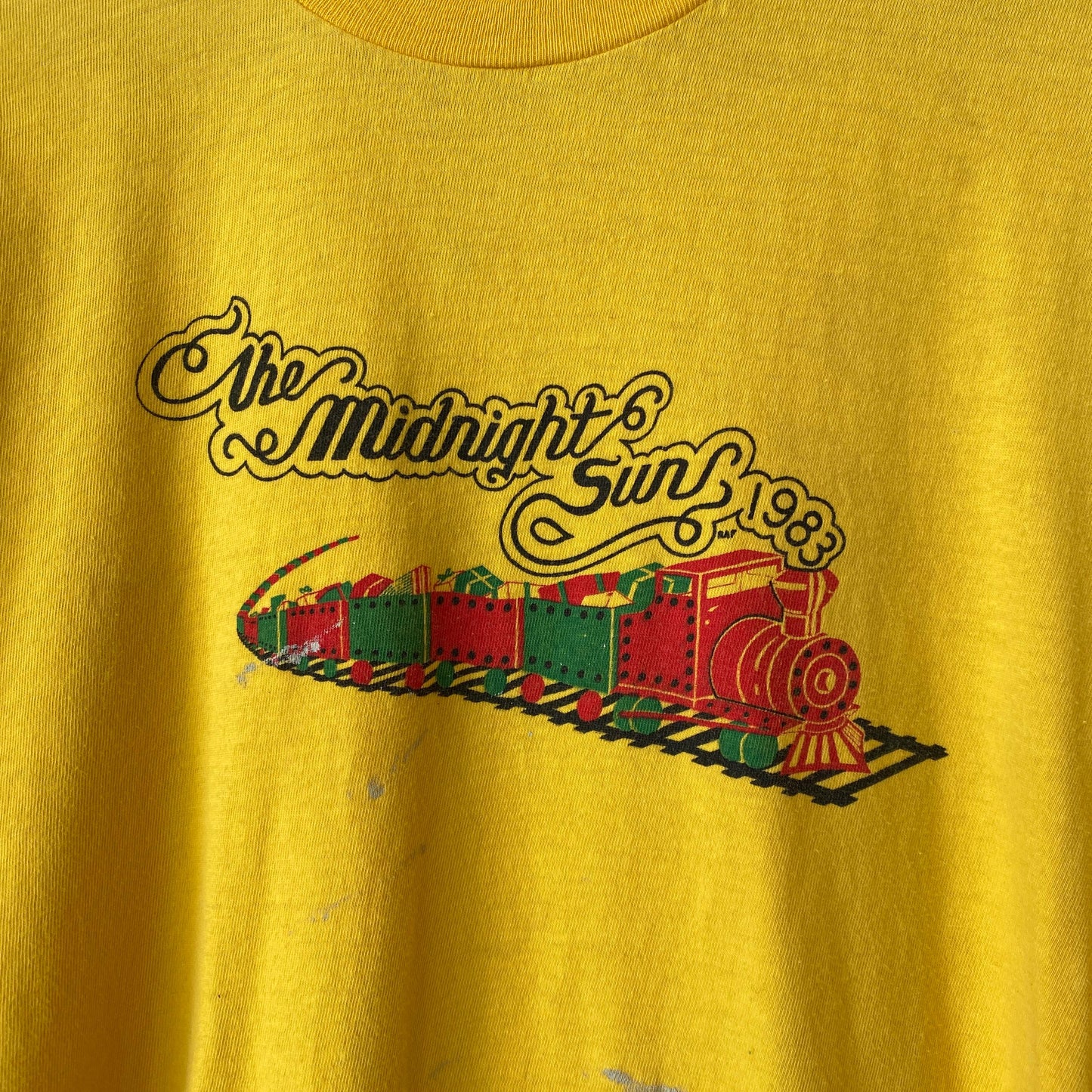 Vintage 80s Midnight Sun Train T Shirt - Small to Medium | Yellow Single Stitch Graphic Tee
