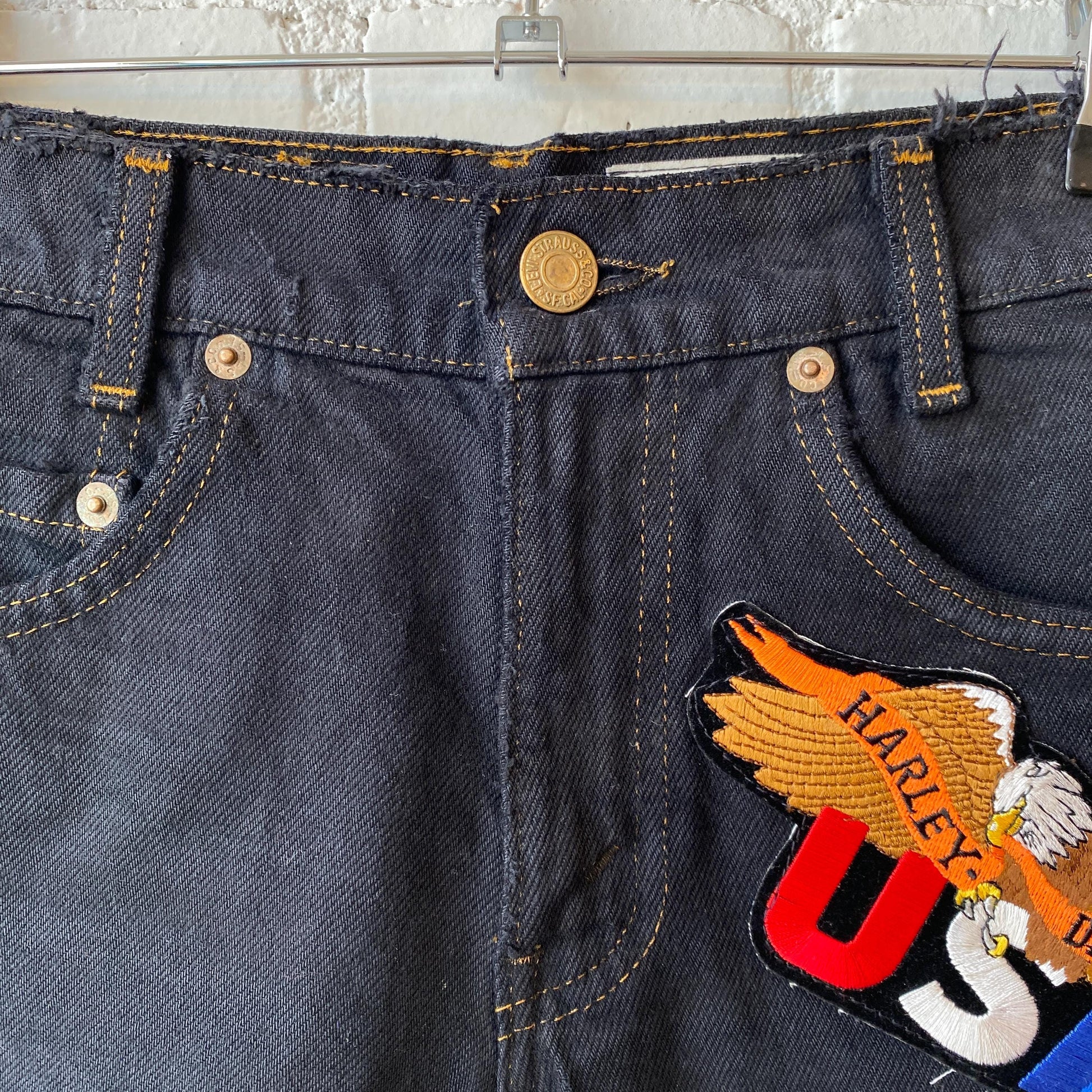 Vintage 90s Levi's Harley Davidson Black Jean Shorts - Girl's Large | Denim Cutoffs