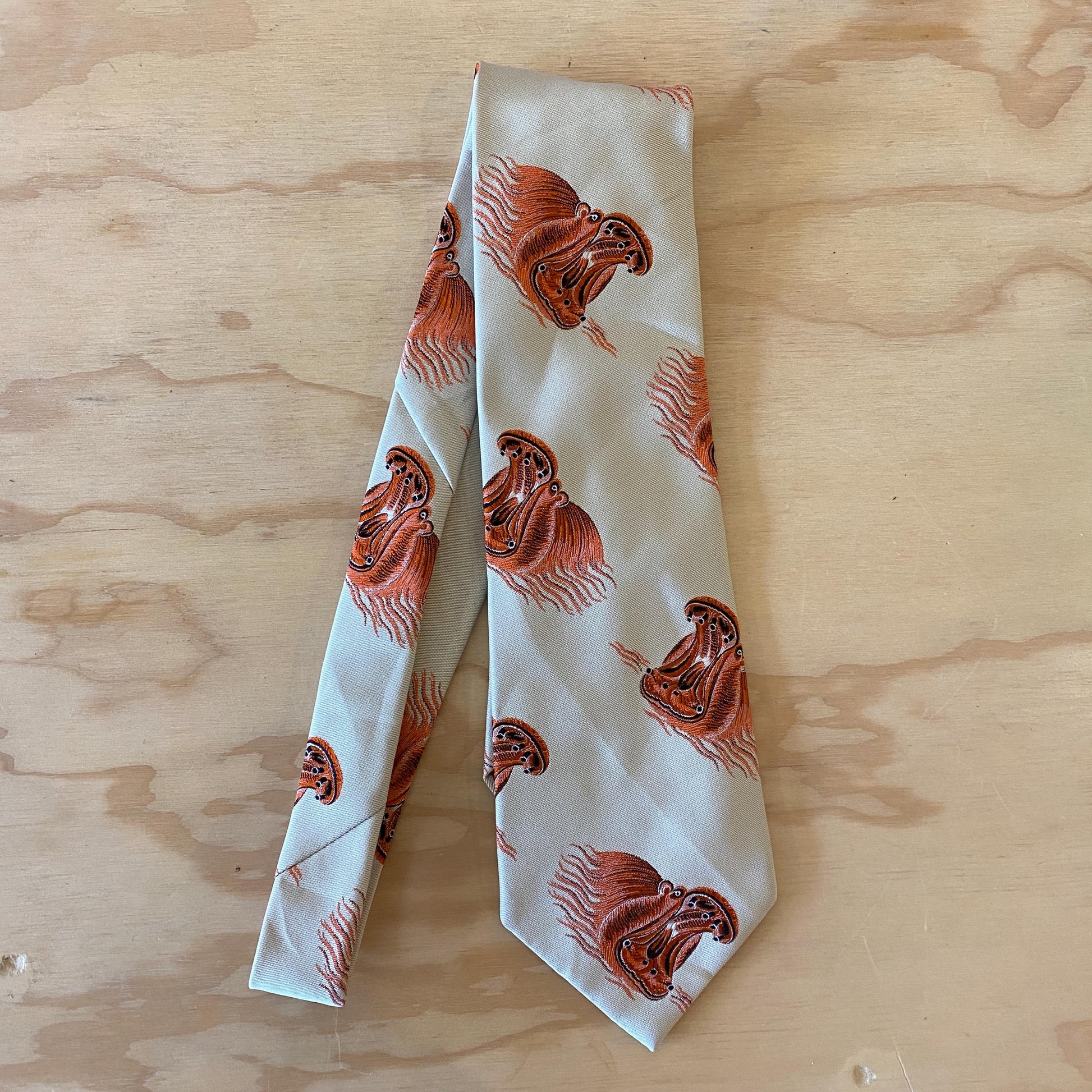 Vintage 70s Gino Pompeii Hippo Novelty Necktie