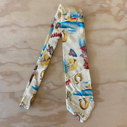 Vintage 90s Texas Cowboy Print Silk Necktie