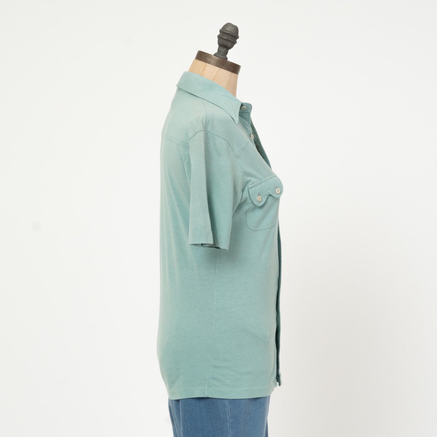 Vintage 70s Mint Green Dagger Collar Shirt - XS to Small | Retro Short Sleeve Collared Top