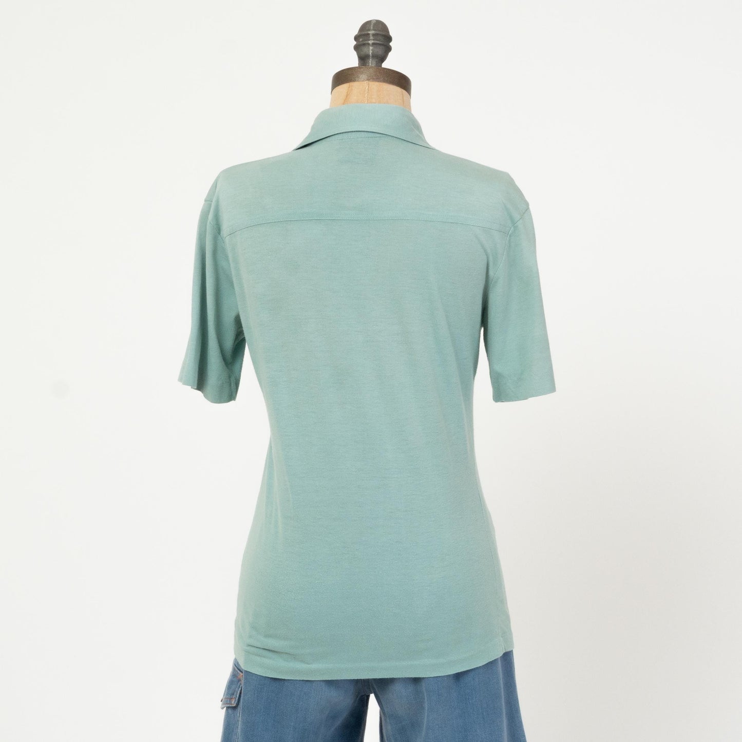 Vintage 70s Mint Green Dagger Collar Shirt - XS to Small | Retro Short Sleeve Collared Top