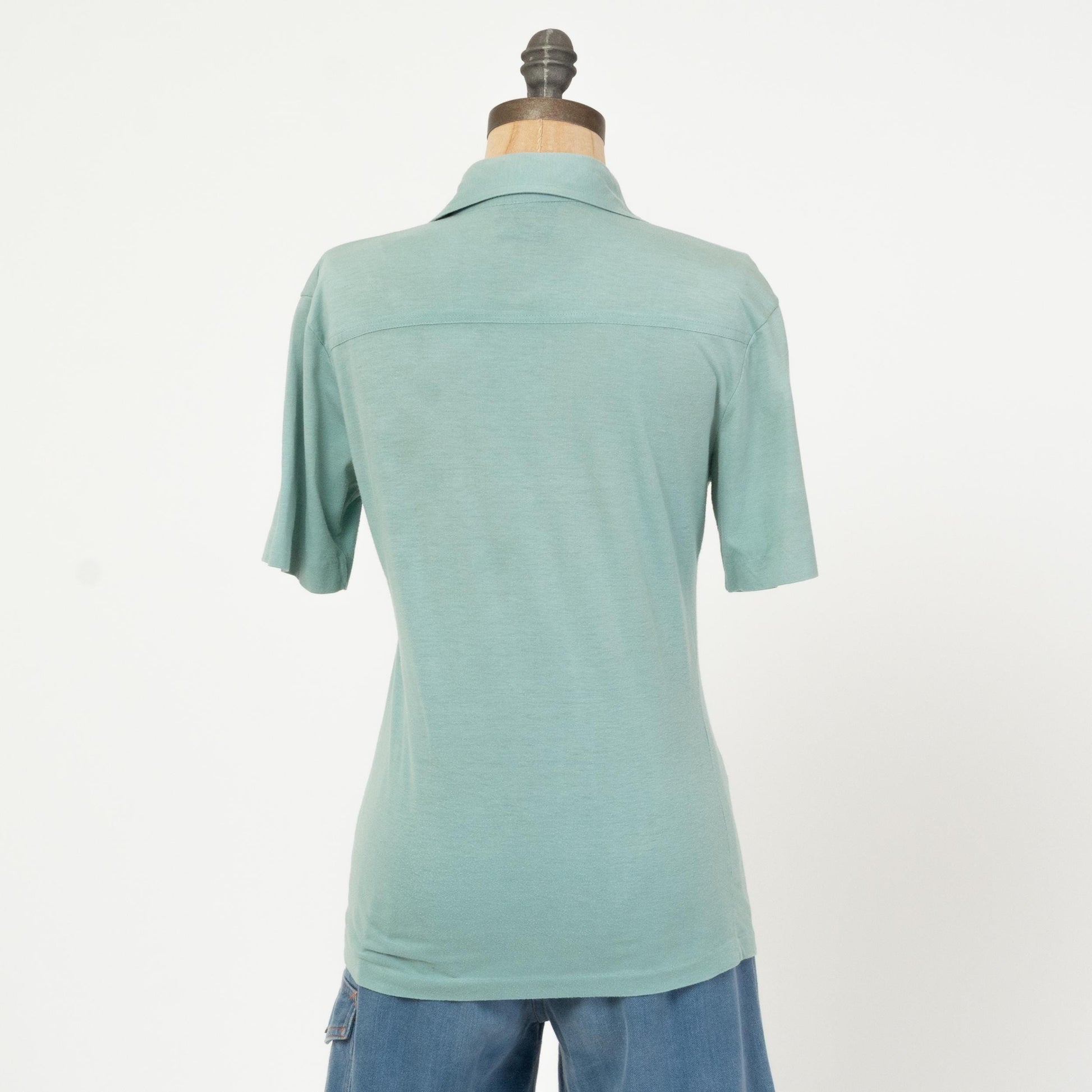 Vintage 70s Mint Green Dagger Collar Shirt - XS to Small | Retro Short Sleeve Collared Top