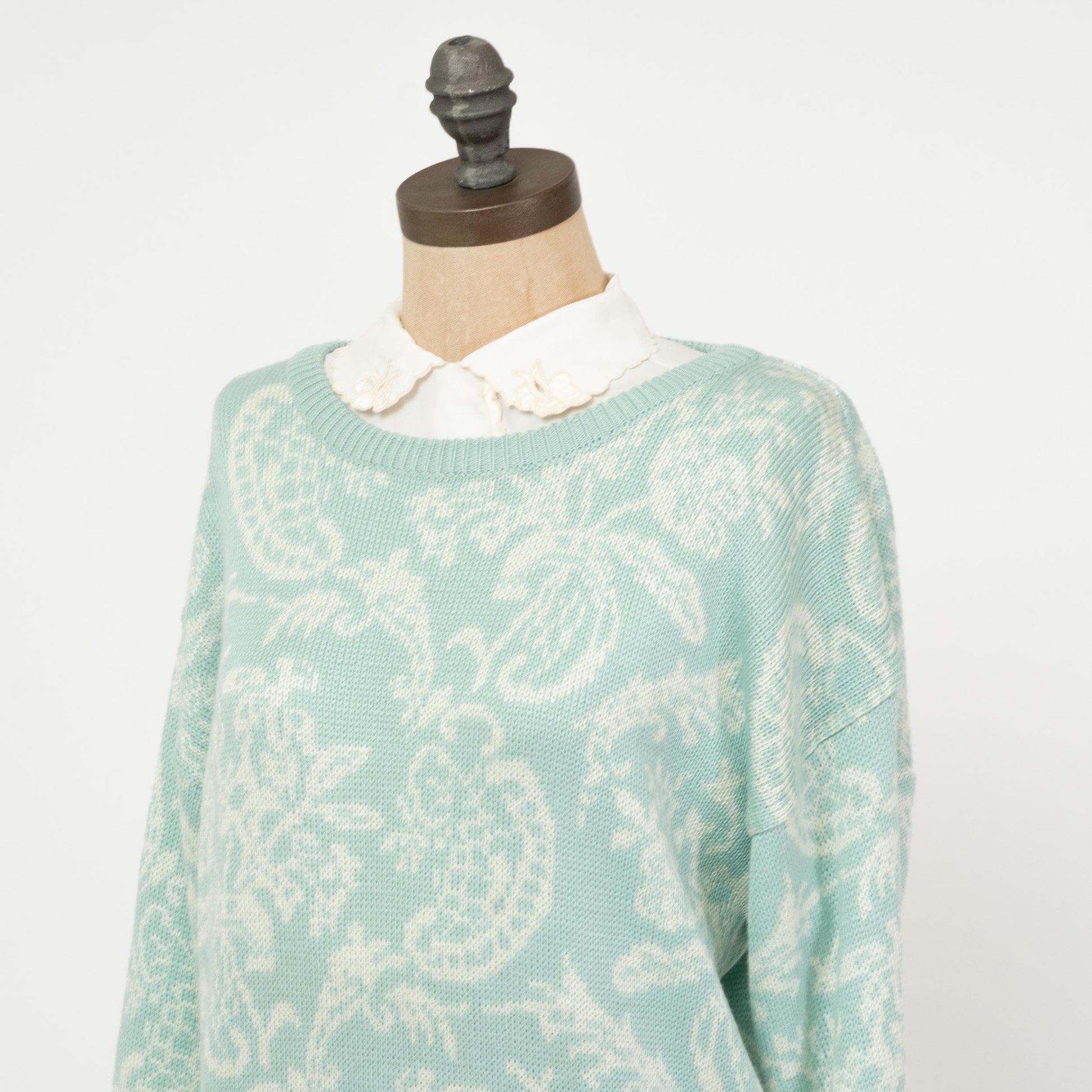 Vintage 80s Pastel Blue Floral Sweater - Large | Retro Cottagecore Grandma Sweater