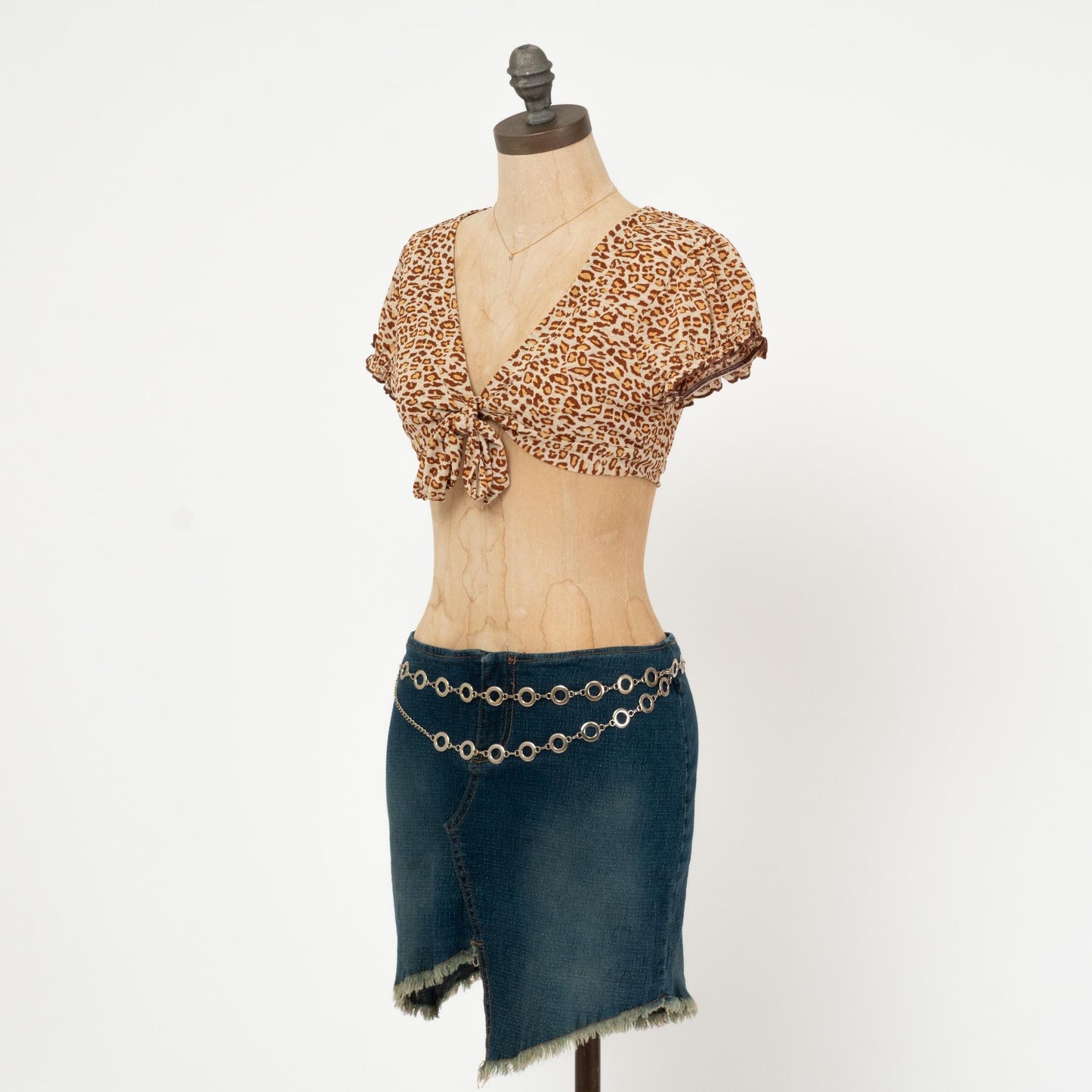 Vintage Y2K Cheetah Girls Crop Top - Extra Small | Animal Print Tie Front Shirt