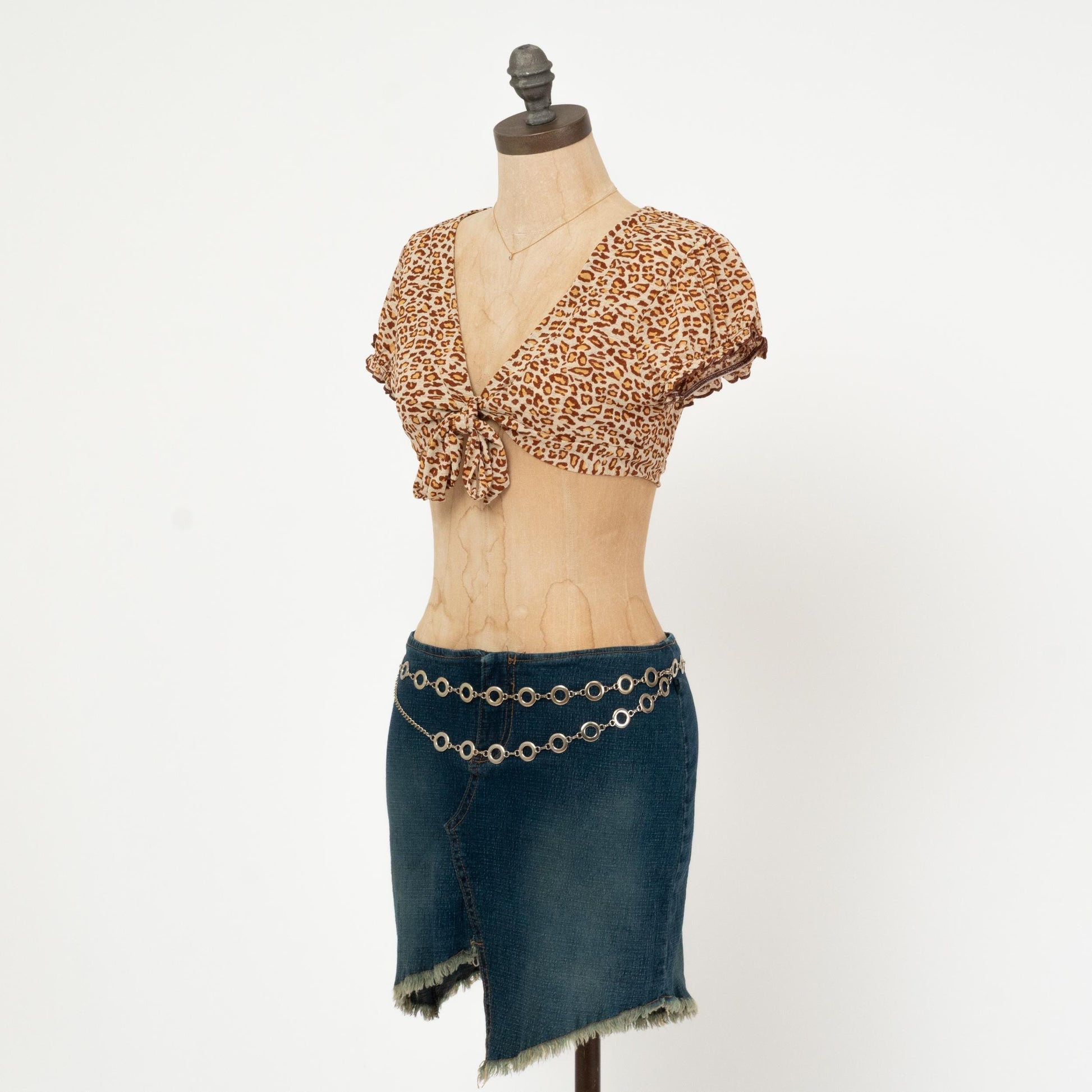 Vintage Y2K Cheetah Girls Crop Top - Extra Small | Animal Print Tie Front Shirt