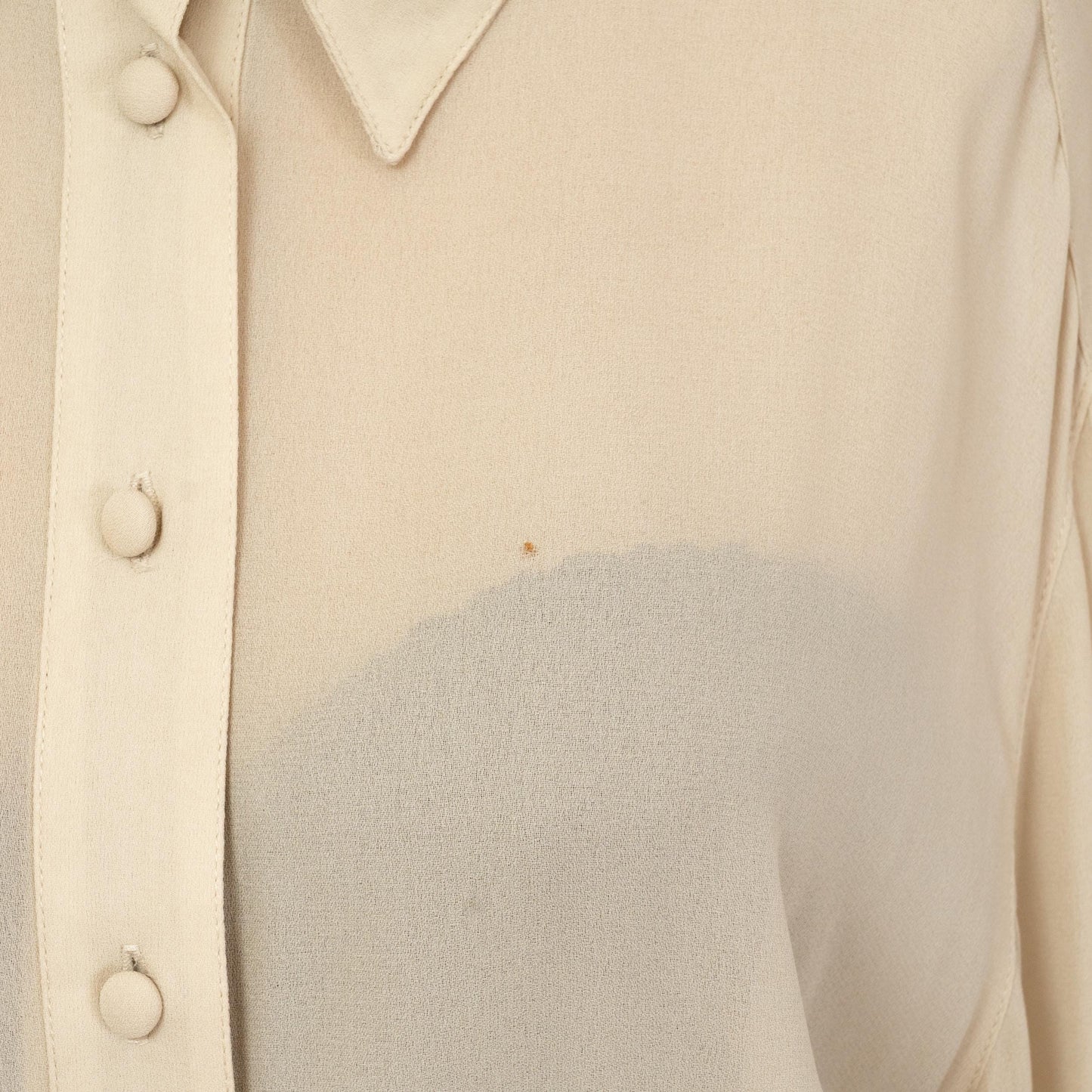 Vintage 90s Sheer Taupe Cinched Waist Blouse - Medium | Bishop Sleeve Collared Top