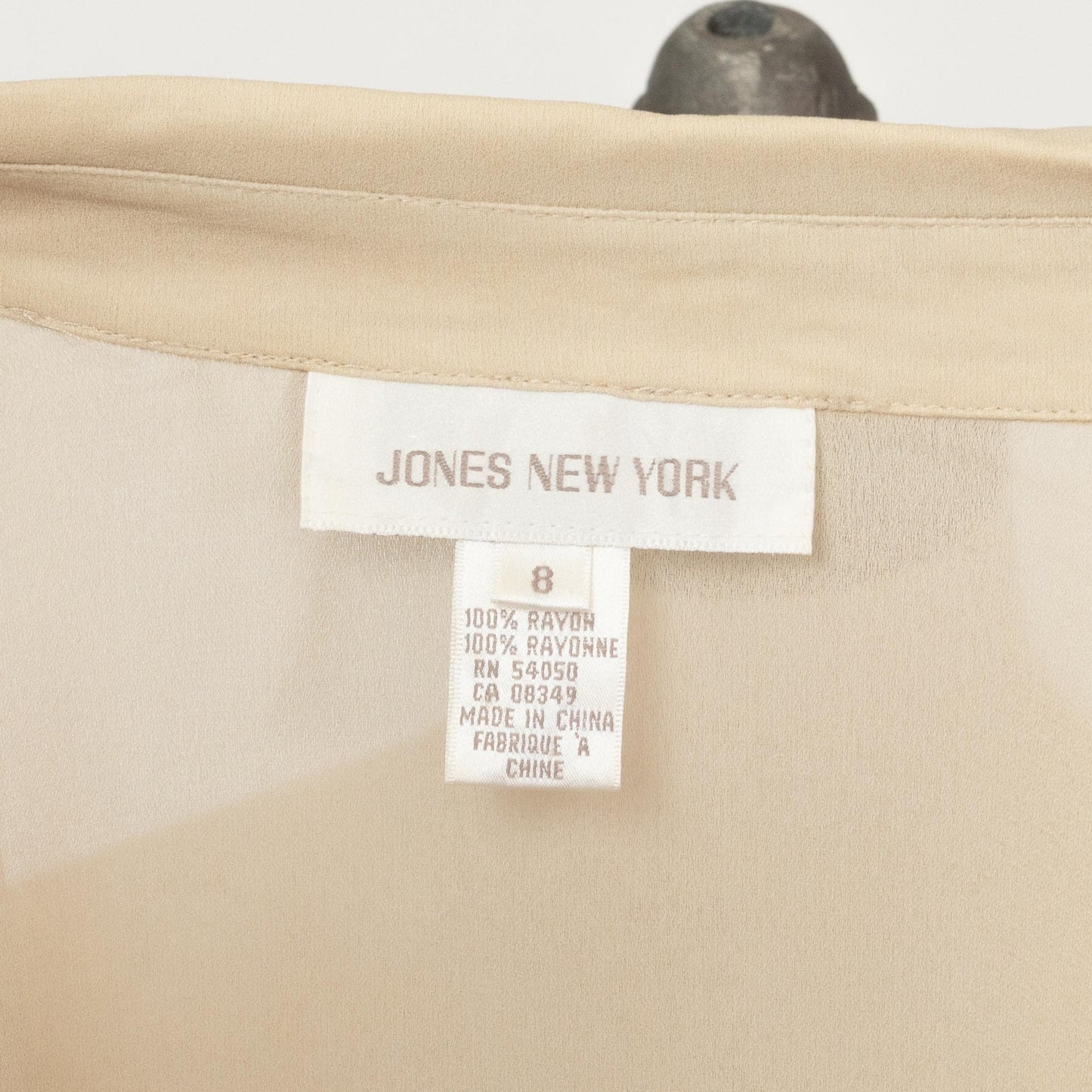 Vintage 90s Sheer Taupe Cinched Waist Blouse - Medium | Bishop Sleeve Collared Top