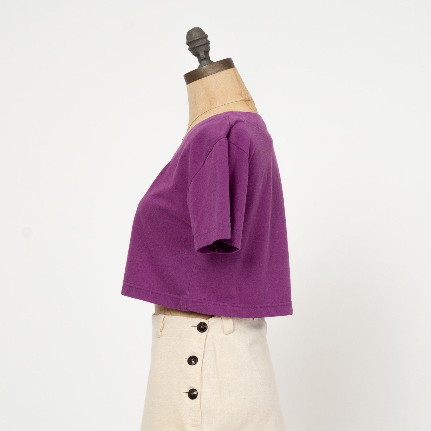 Vintage 90s Purple Henley Crop Top - Medium | Short Sleeve Cropped Shirt