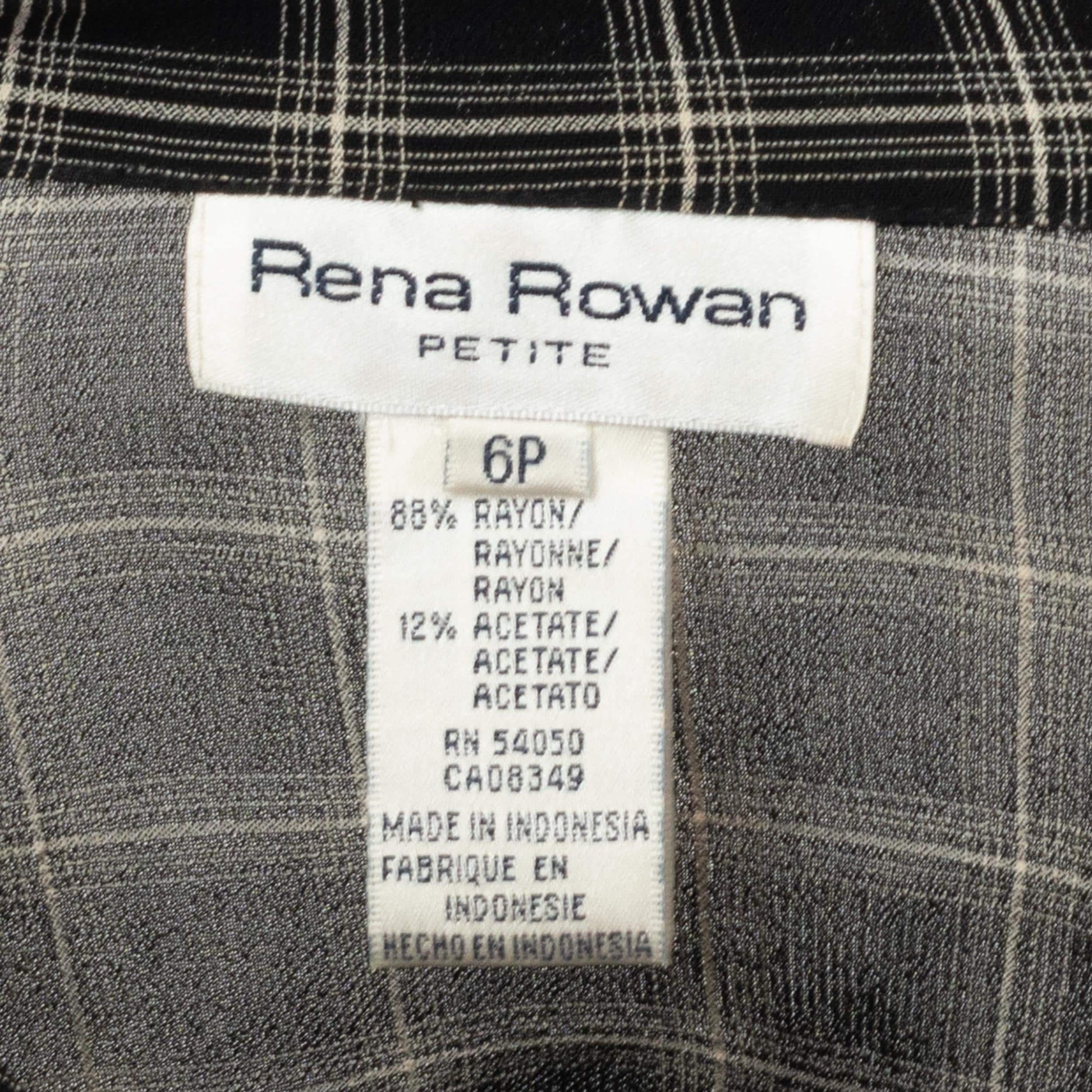 Vintage 90s Black Windowpane Plaid Blouse - Small | Button Up Collared Long Sleeve Shirt