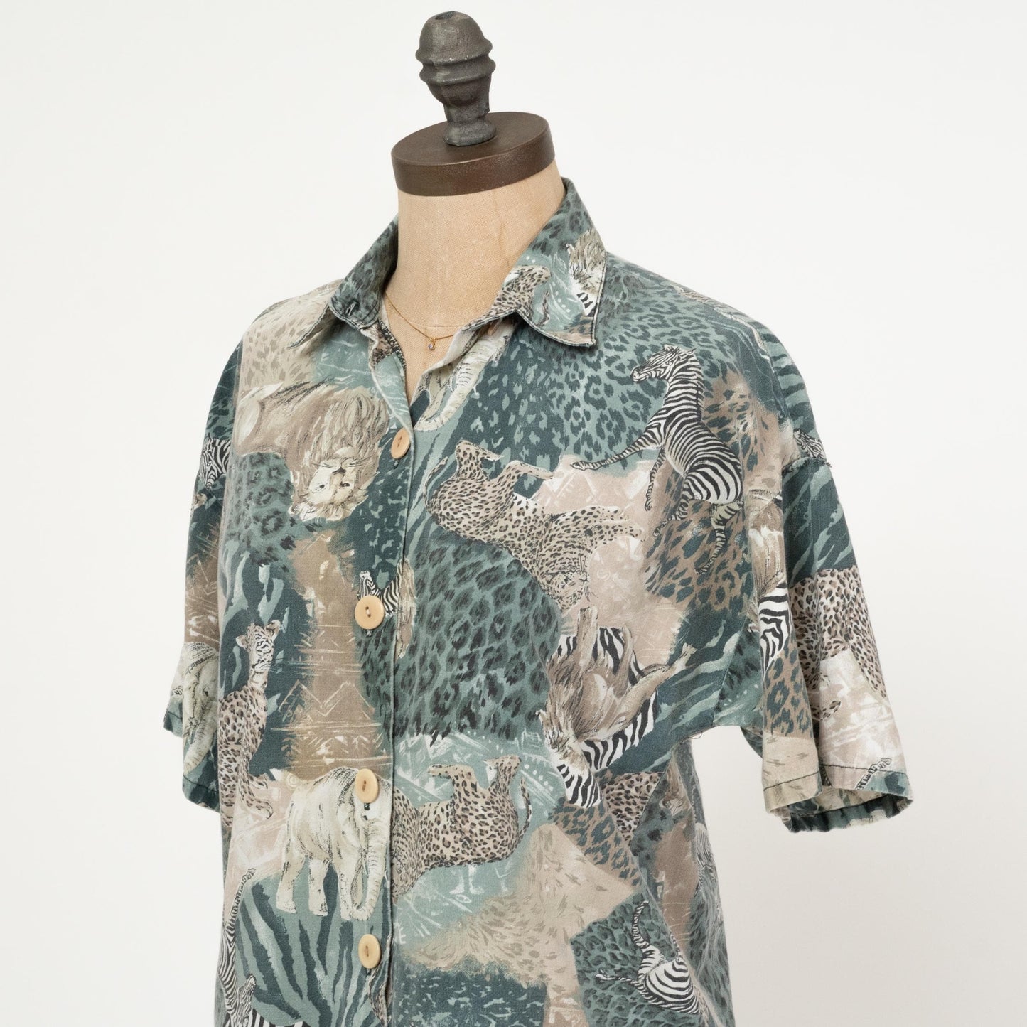 Vintage 90s African Animal Safari Print Shirt - Medium | All Over Print Short Sleeve Collared Top