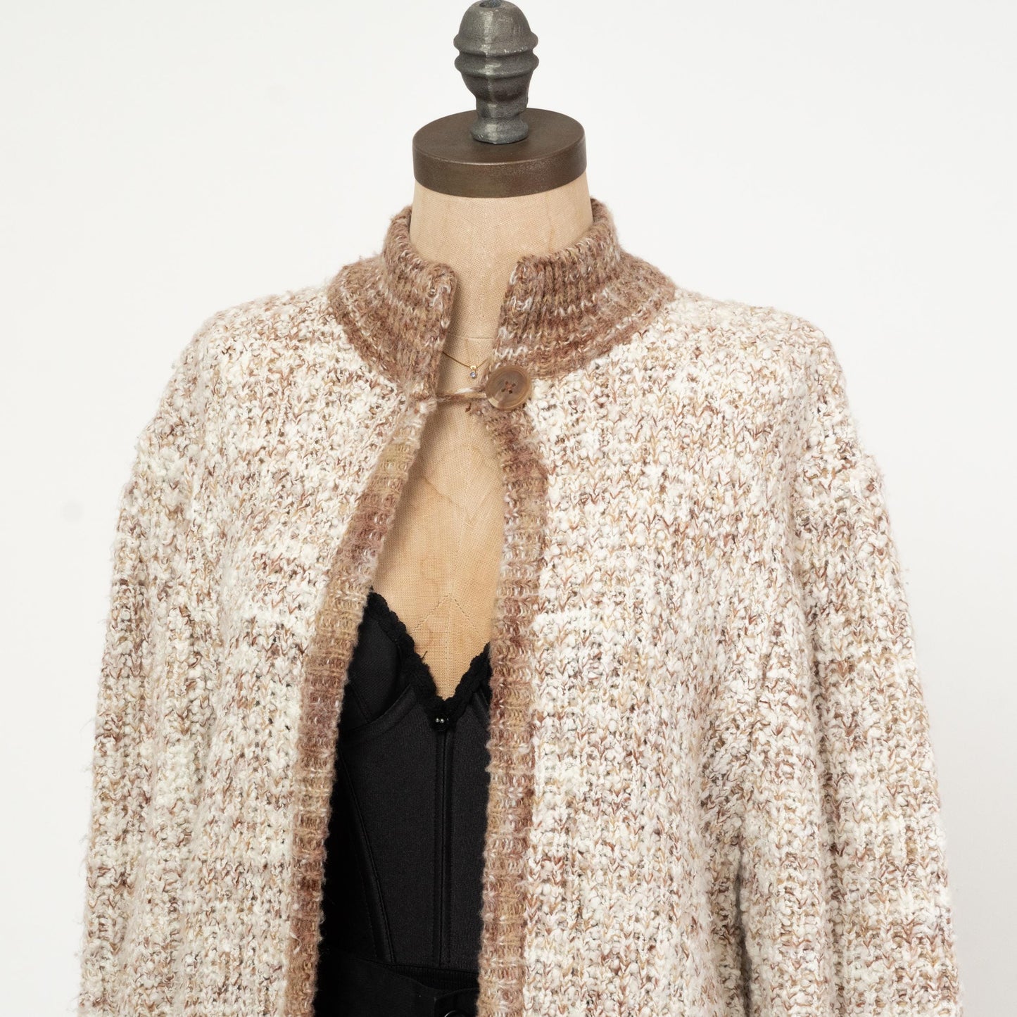 Vintage 80s Two Tone Marled Knit Long Cardigan - Small | Open Front Boho Longline Sweater