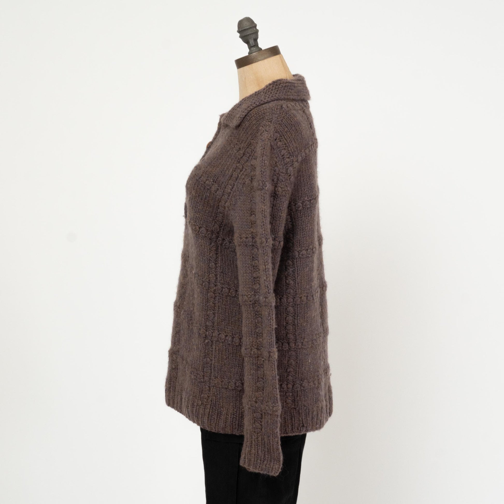 Vintage 80s Collared Chunky Knit Sweater - Large | Earth Tone Marled Knit Pullover