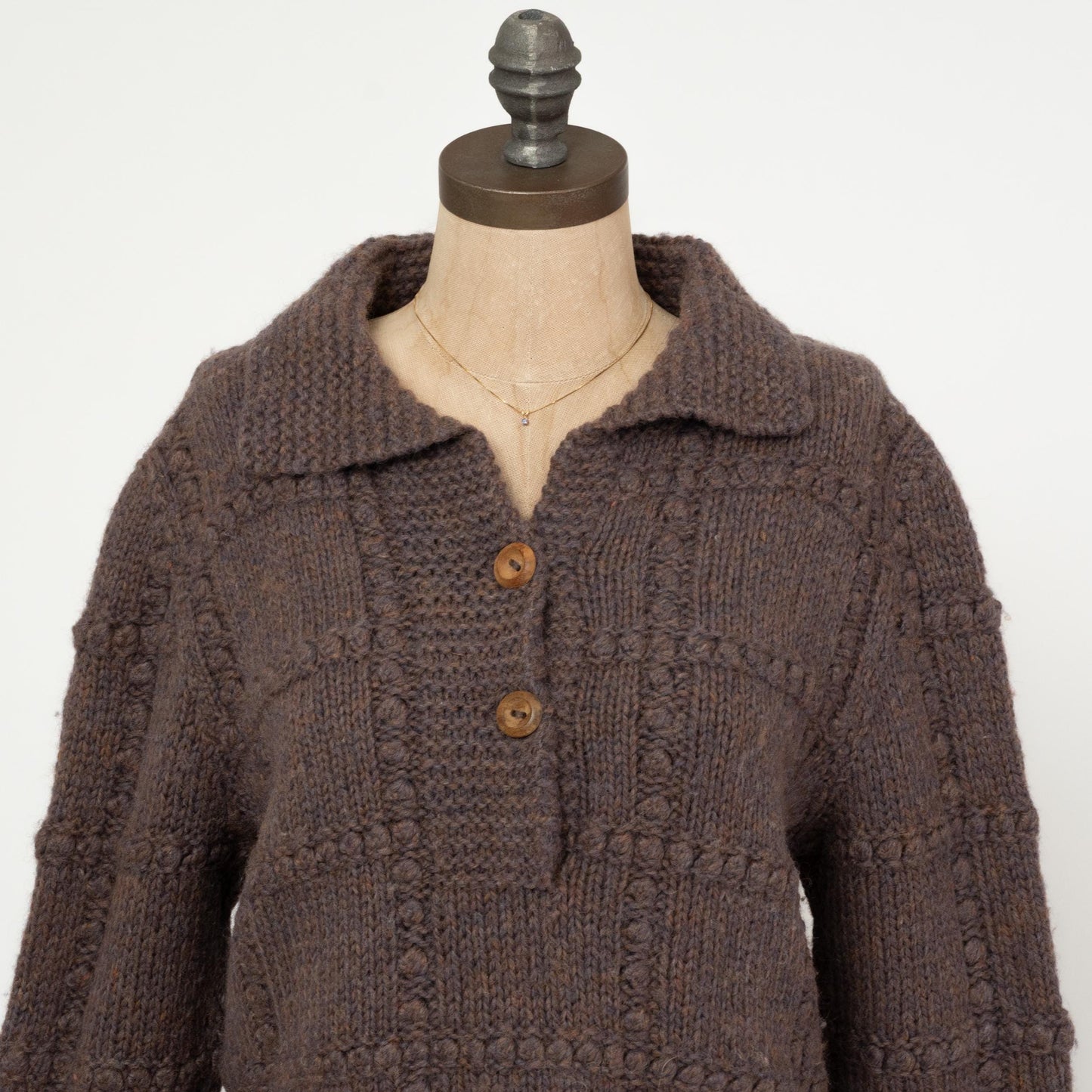Vintage 80s Collared Chunky Knit Sweater - Large | Earth Tone Marled Knit Pullover