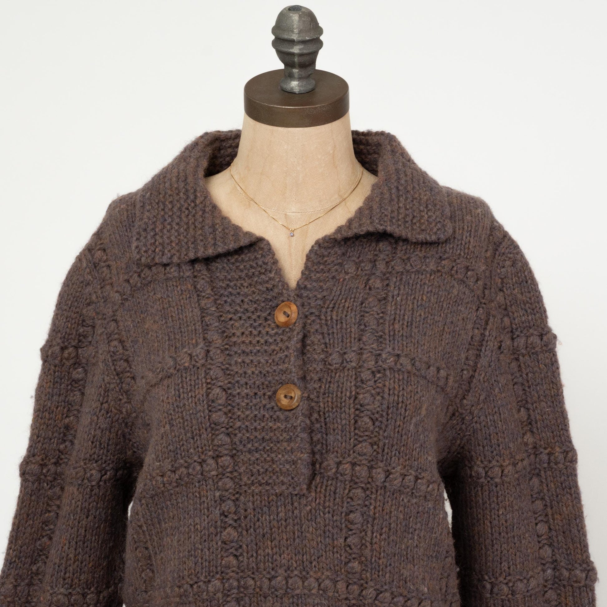 Vintage 80s Collared Chunky Knit Sweater - Large | Earth Tone Marled Knit Pullover