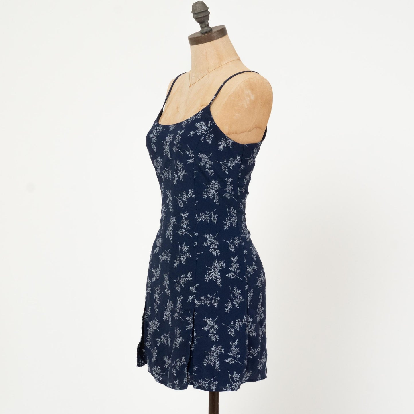 Vintage 90s Blue Floral Skort Romper - Medium | Boho Spaghetti Strap Mini Dress Playsuit