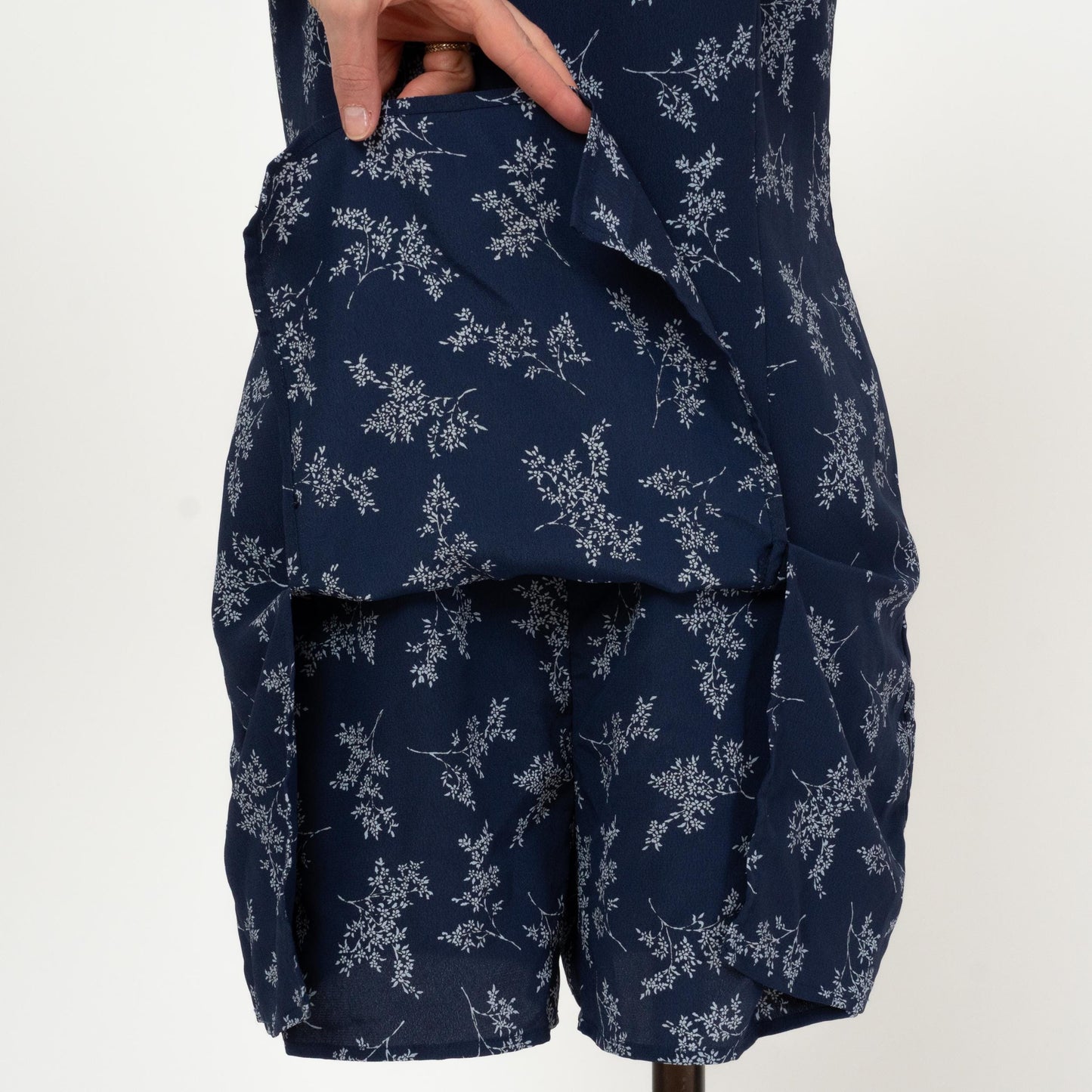 Vintage 90s Blue Floral Skort Romper - Medium | Boho Spaghetti Strap Mini Dress Playsuit