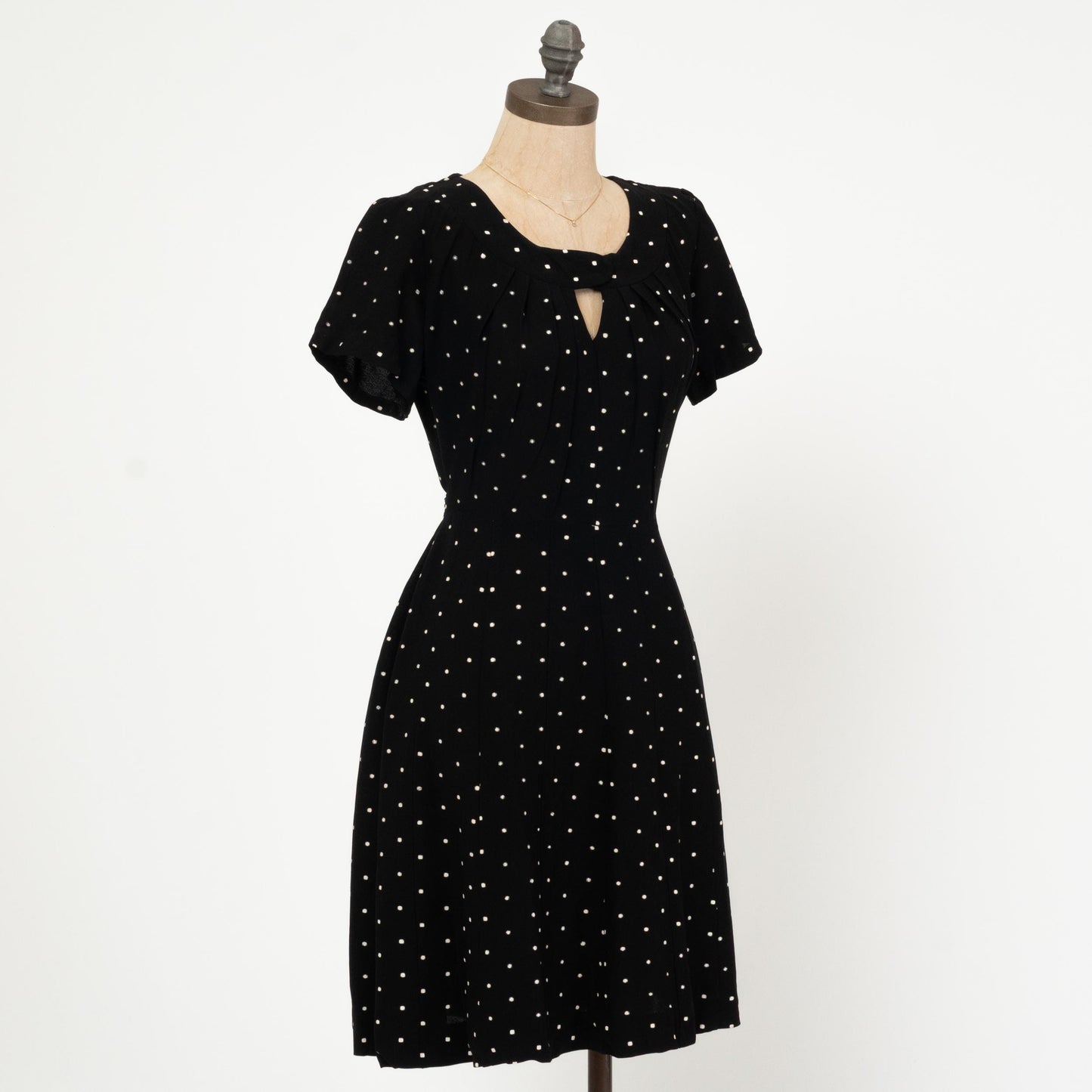 Vintage 50s Black & White Keyhole Mini Dress - Medium | Retro Fit Flare Day Dress