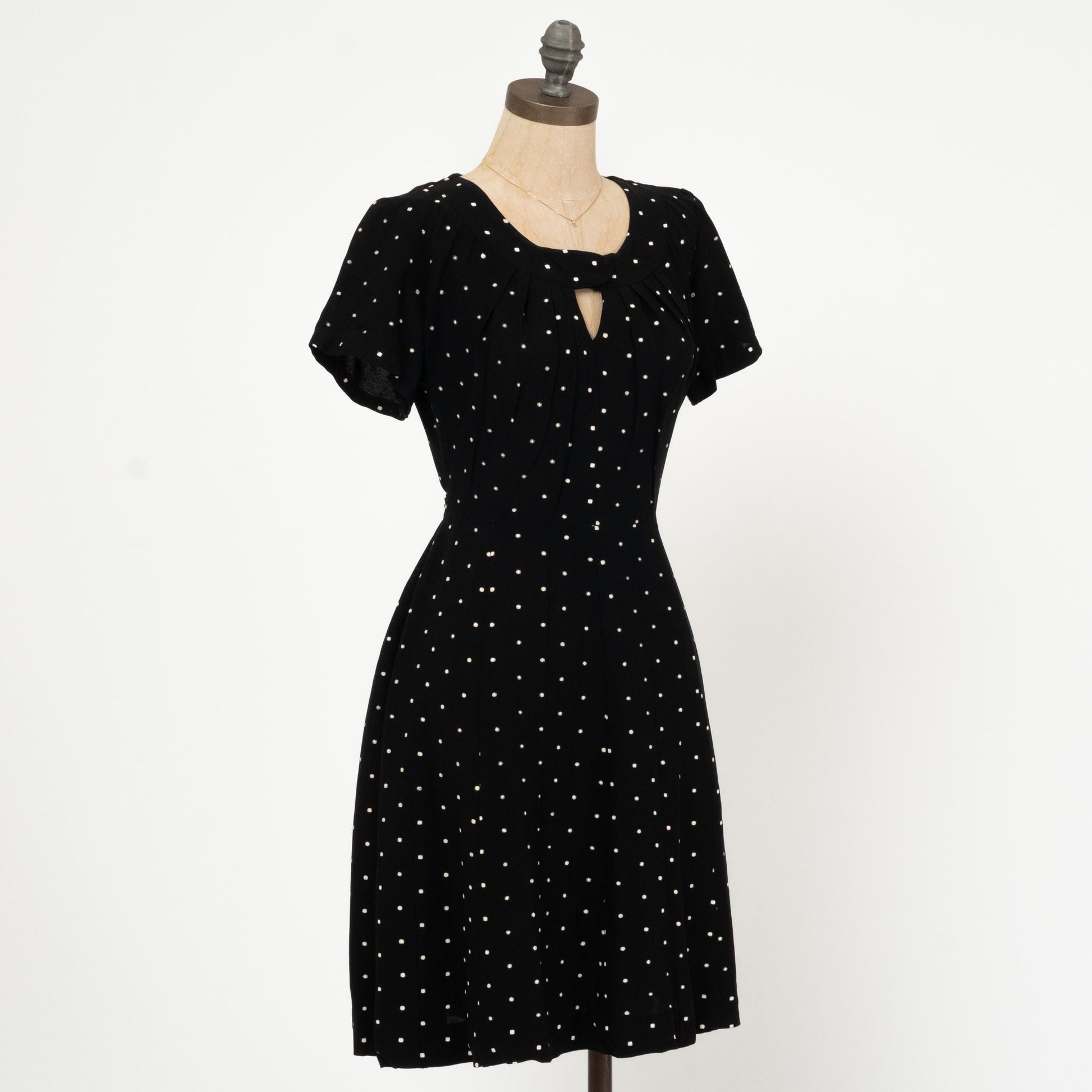 Vintage 50s Black & White Keyhole Mini Dress - Medium | Retro Fit Flare Day Dress
