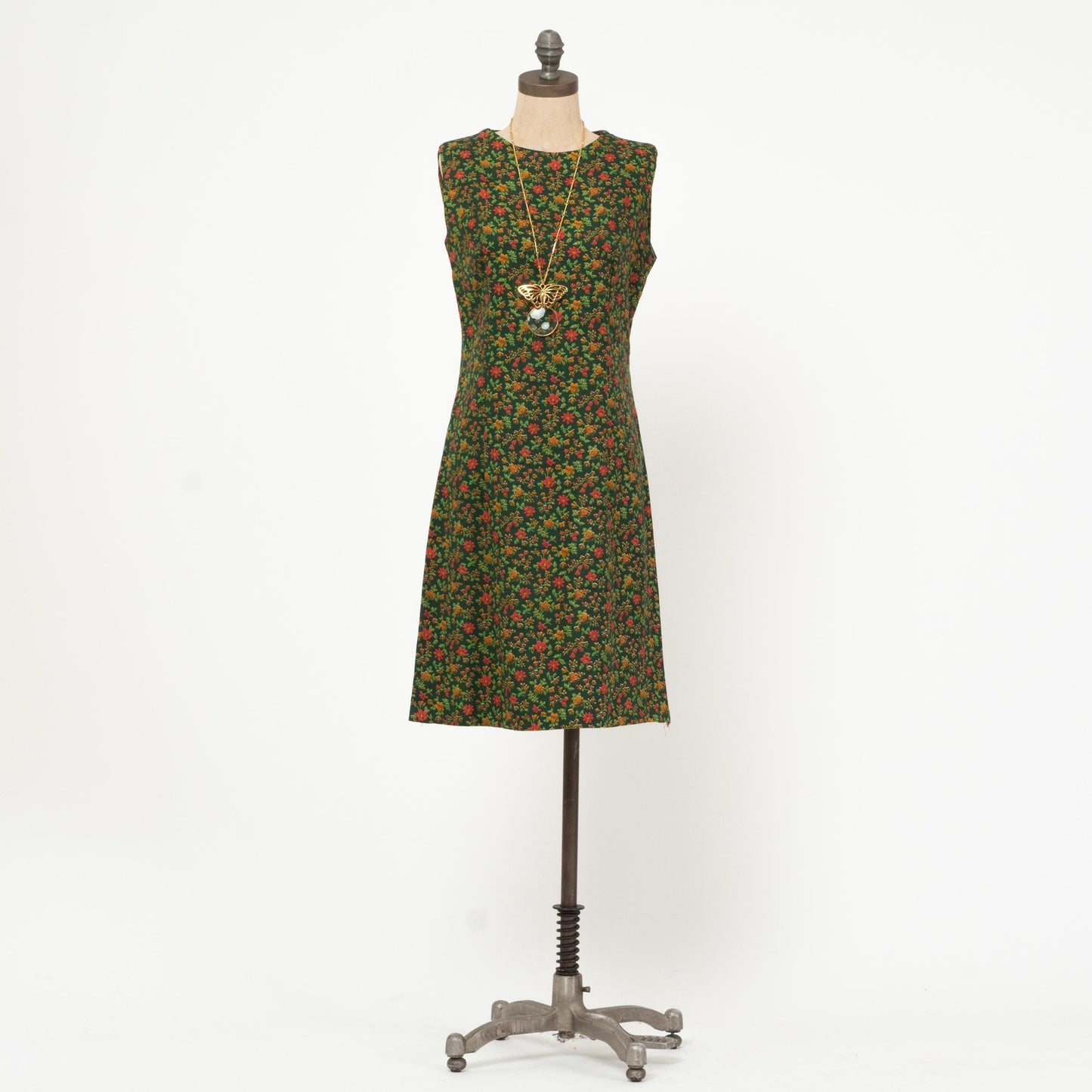 Vintage 60s Green Floral Mini Shift Dress - Medium | Retro Mod Sleeveless Dress