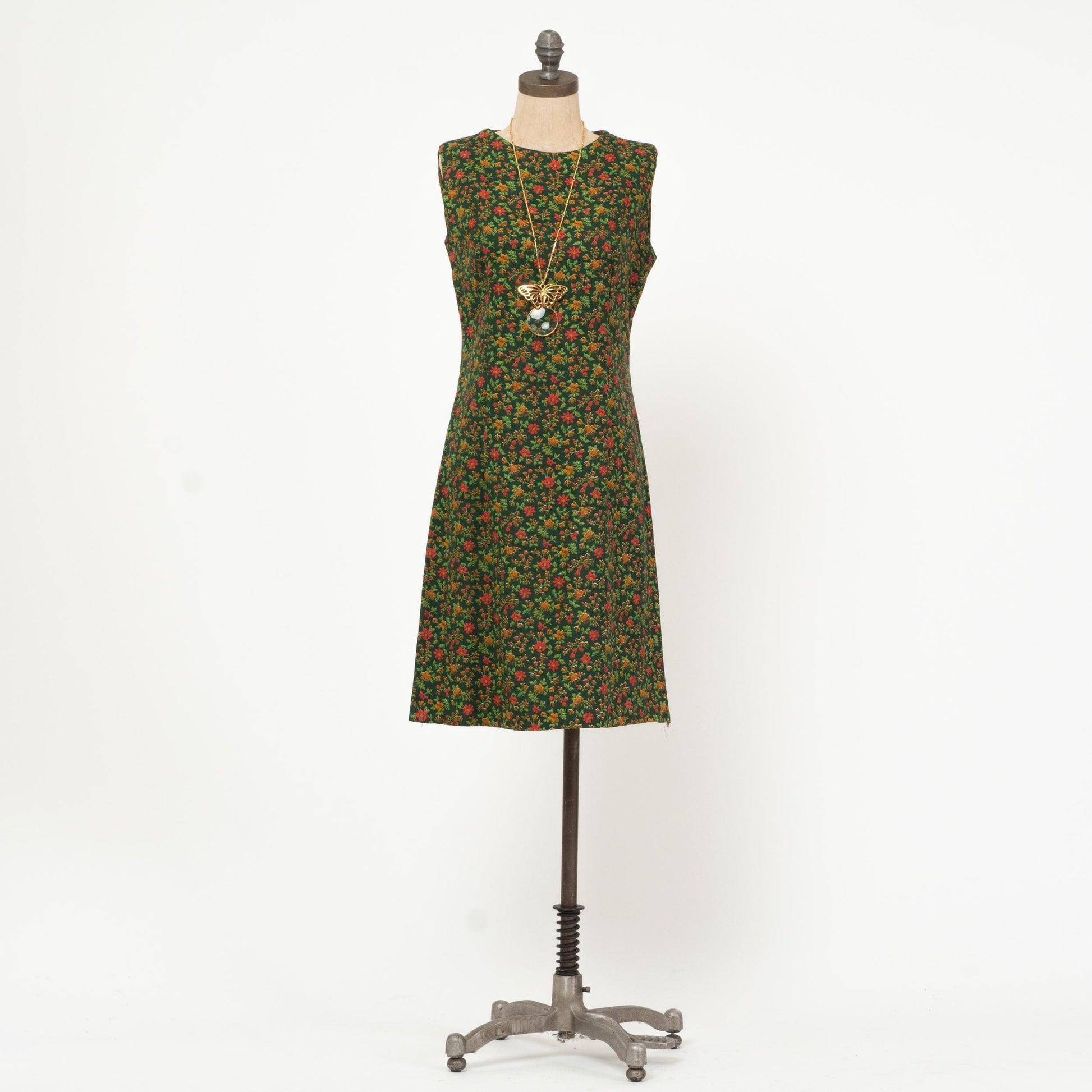 Vintage 60s Green Floral Mini Shift Dress - Medium | Retro Mod Sleeveless Dress