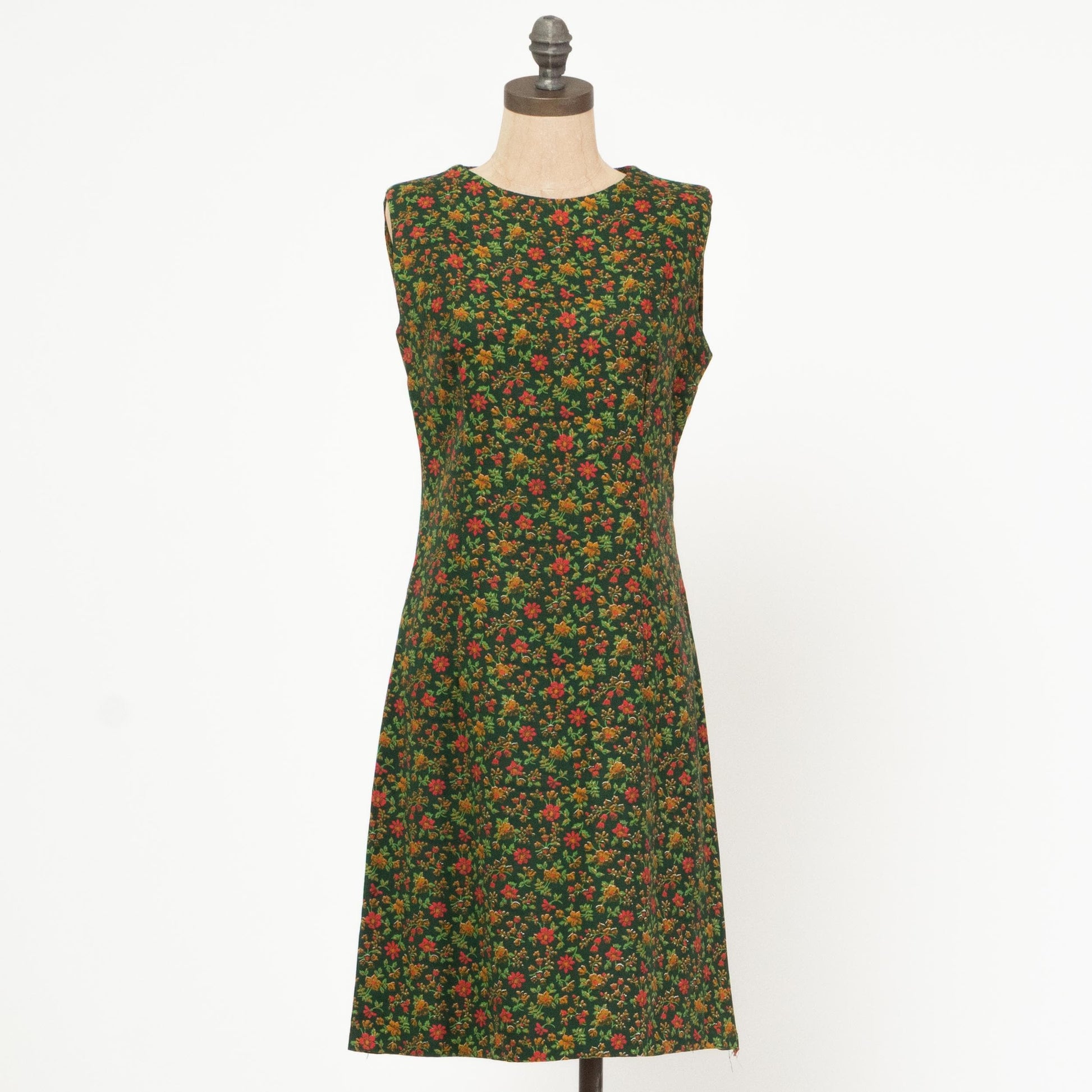 Vintage 60s Green Floral Mini Shift Dress - Medium | Retro Mod Sleeveless Dress