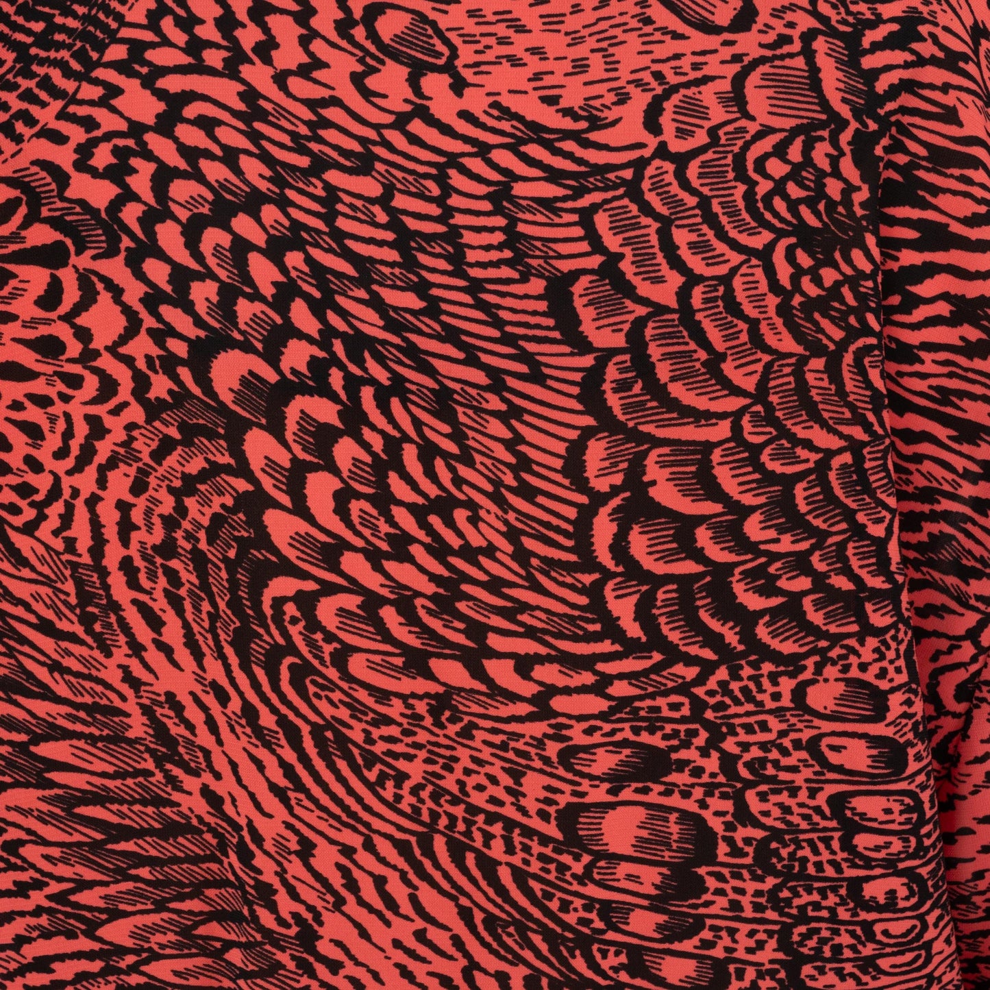 Vintage 80s Peacock Feather Print Shirtdress - Medium | Retro Salmon Pink Button Front Midi Dress