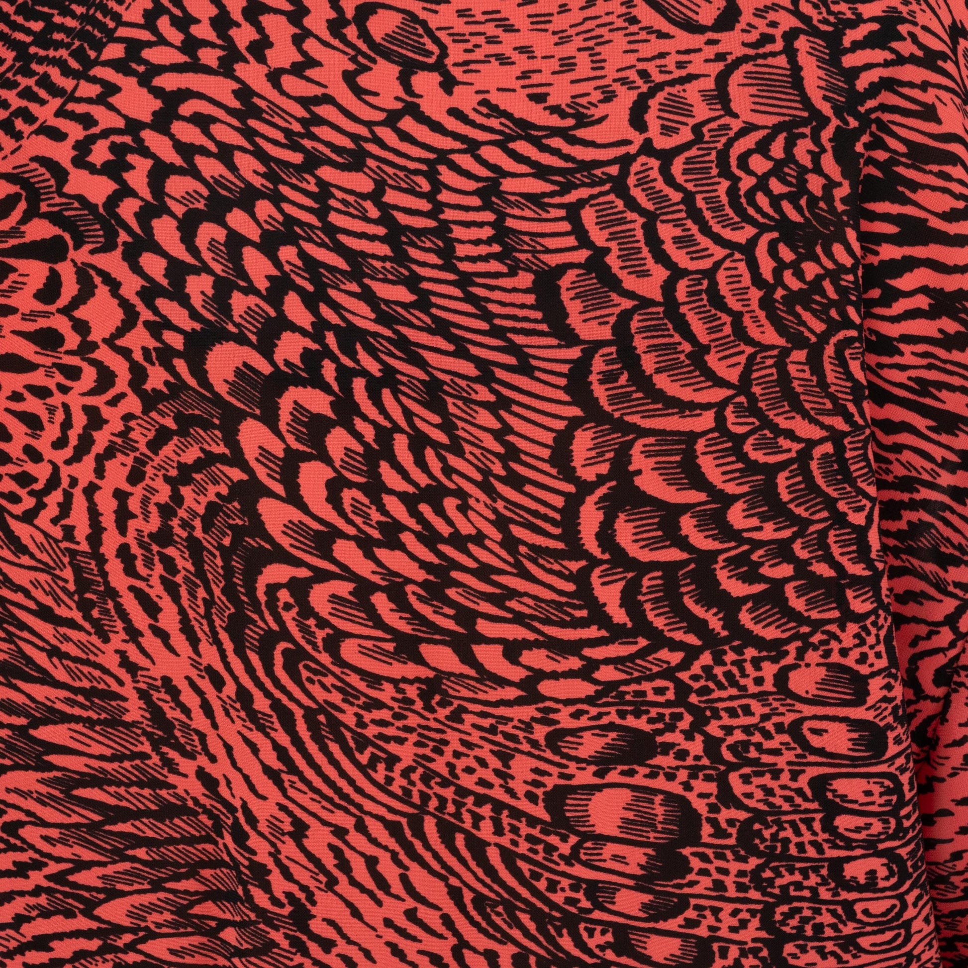 Vintage 80s Peacock Feather Print Shirtdress - Medium | Retro Salmon Pink Button Front Midi Dress