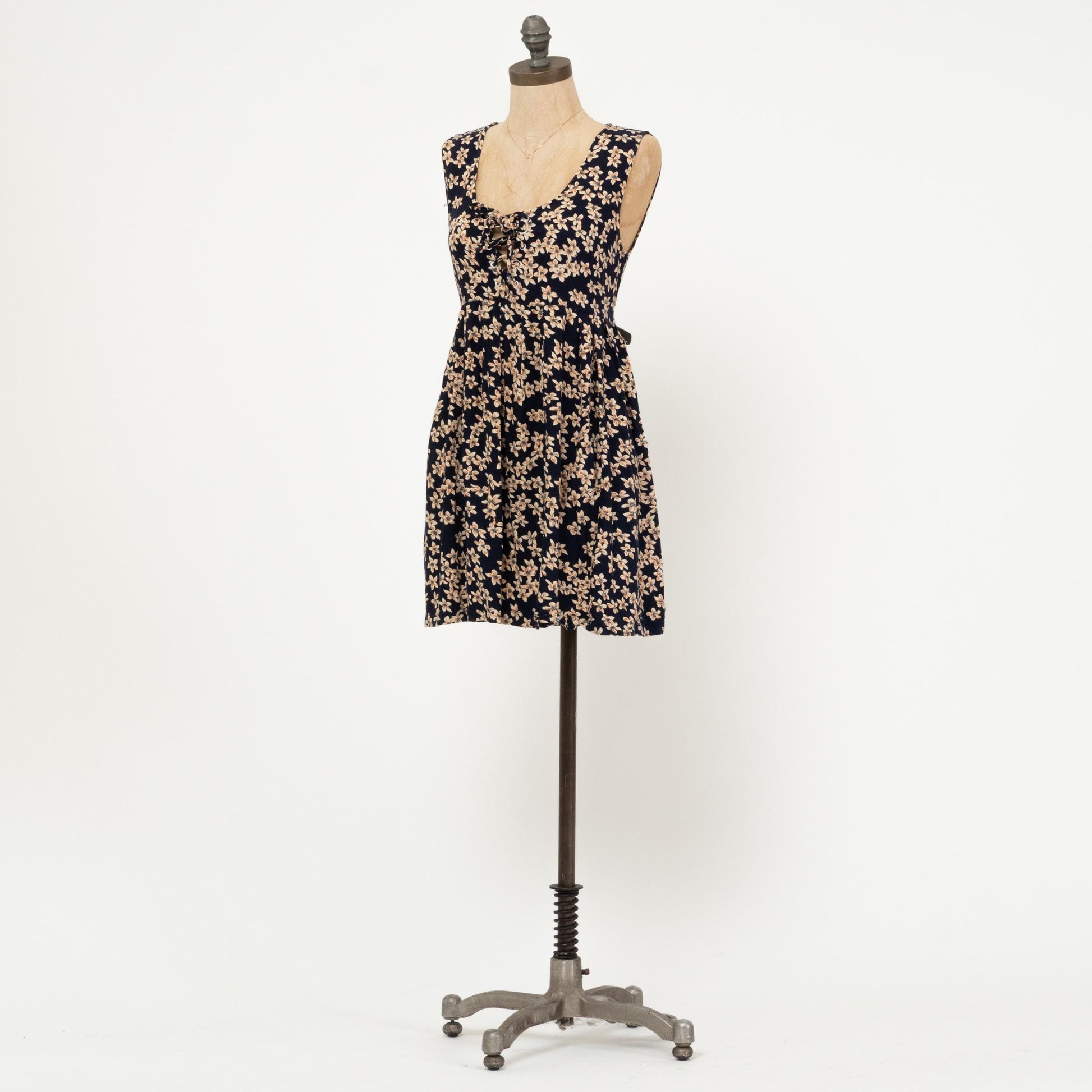 Vintage 90s Blue Floral Babydoll Mini Dress - Small | Boho Sleeveless Summer Sundress