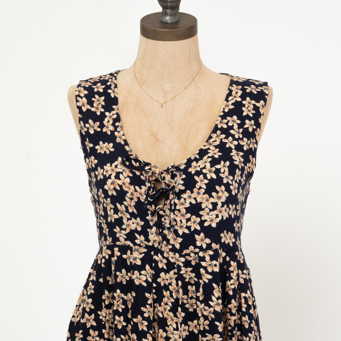 Vintage 90s Blue Floral Babydoll Mini Dress - Small | Boho Sleeveless Summer Sundress