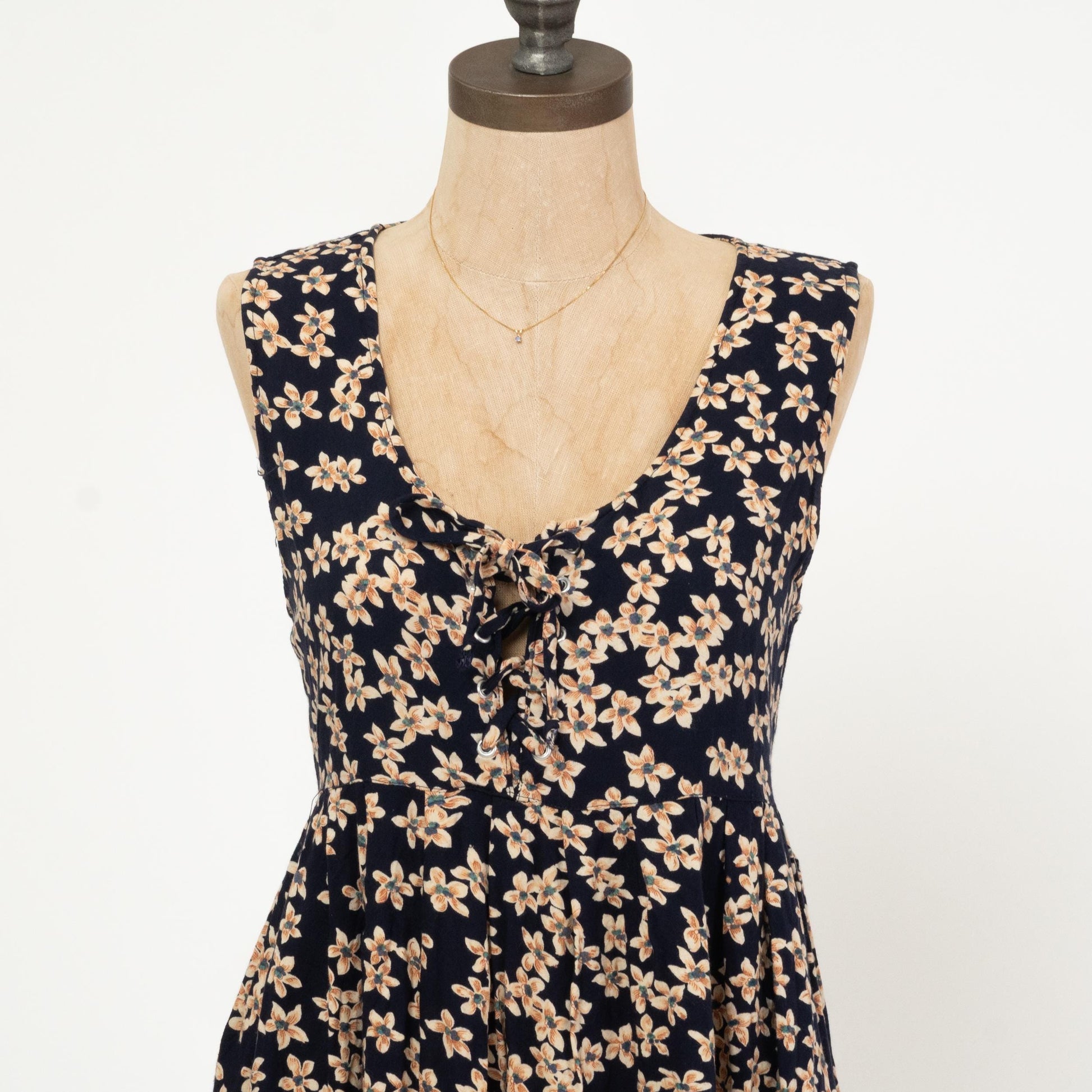 Vintage 90s Blue Floral Babydoll Mini Dress - Small | Boho Sleeveless Summer Sundress