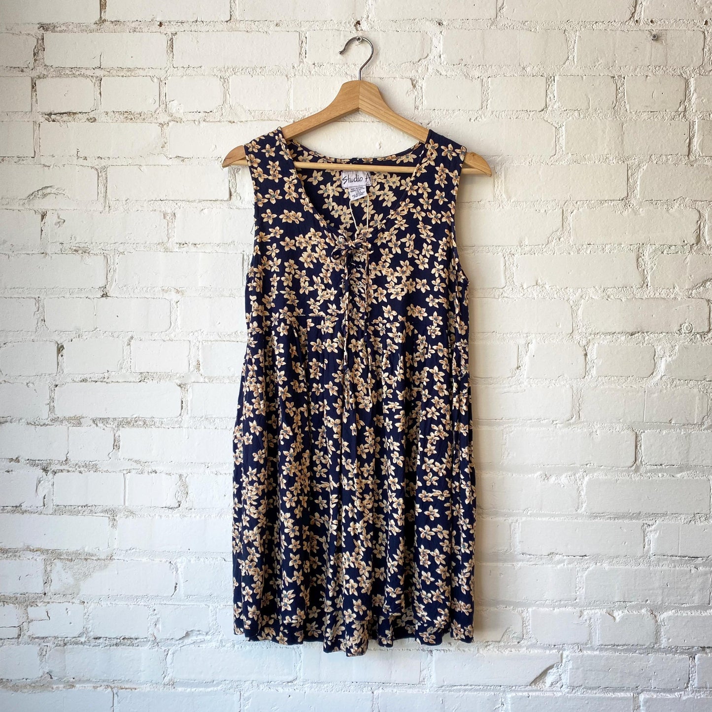 Vintage 90s Blue Floral Babydoll Mini Dress - Small | Boho Sleeveless Summer Sundress