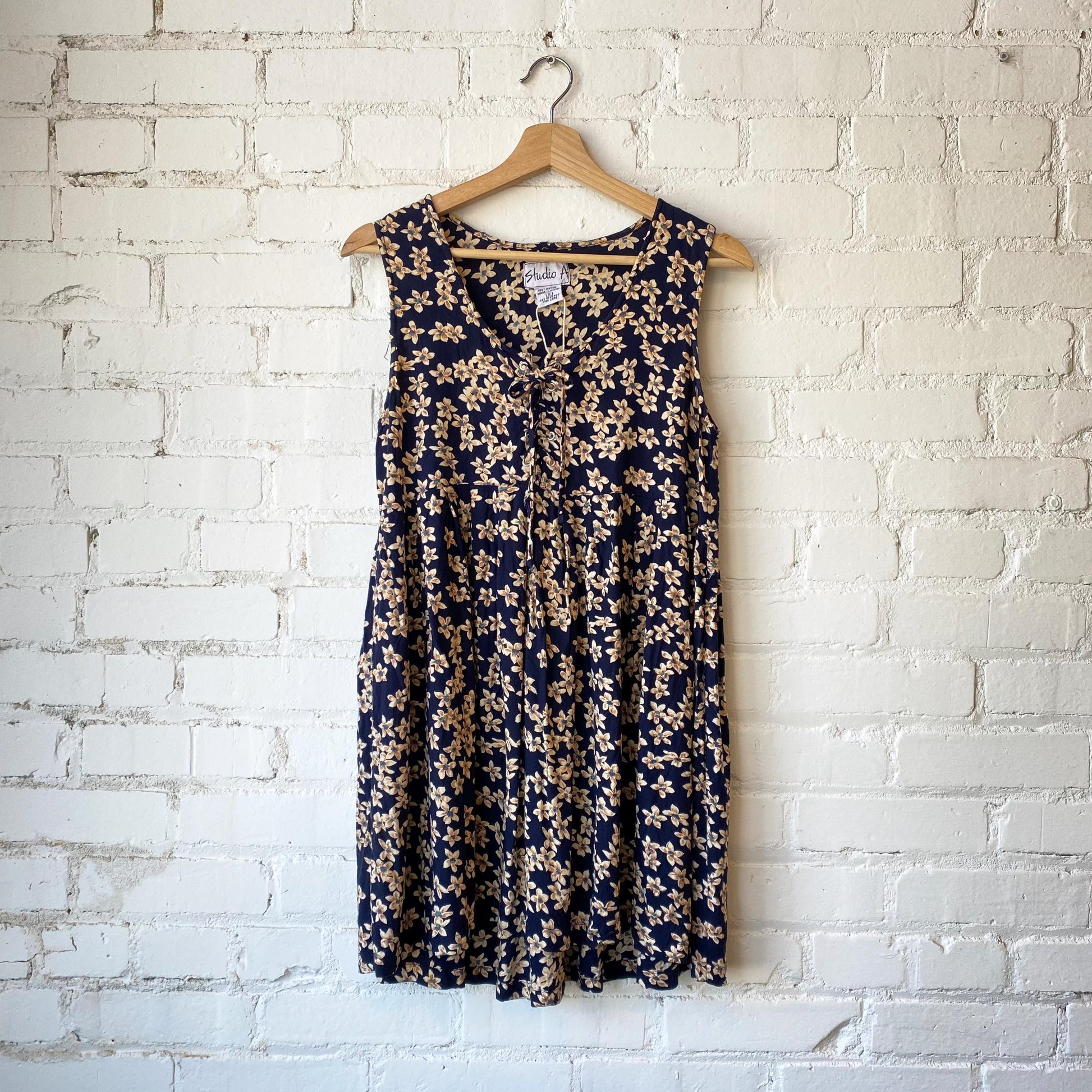 Vintage 90s Blue Floral Babydoll Mini Dress - Small | Boho Sleeveless Summer Sundress