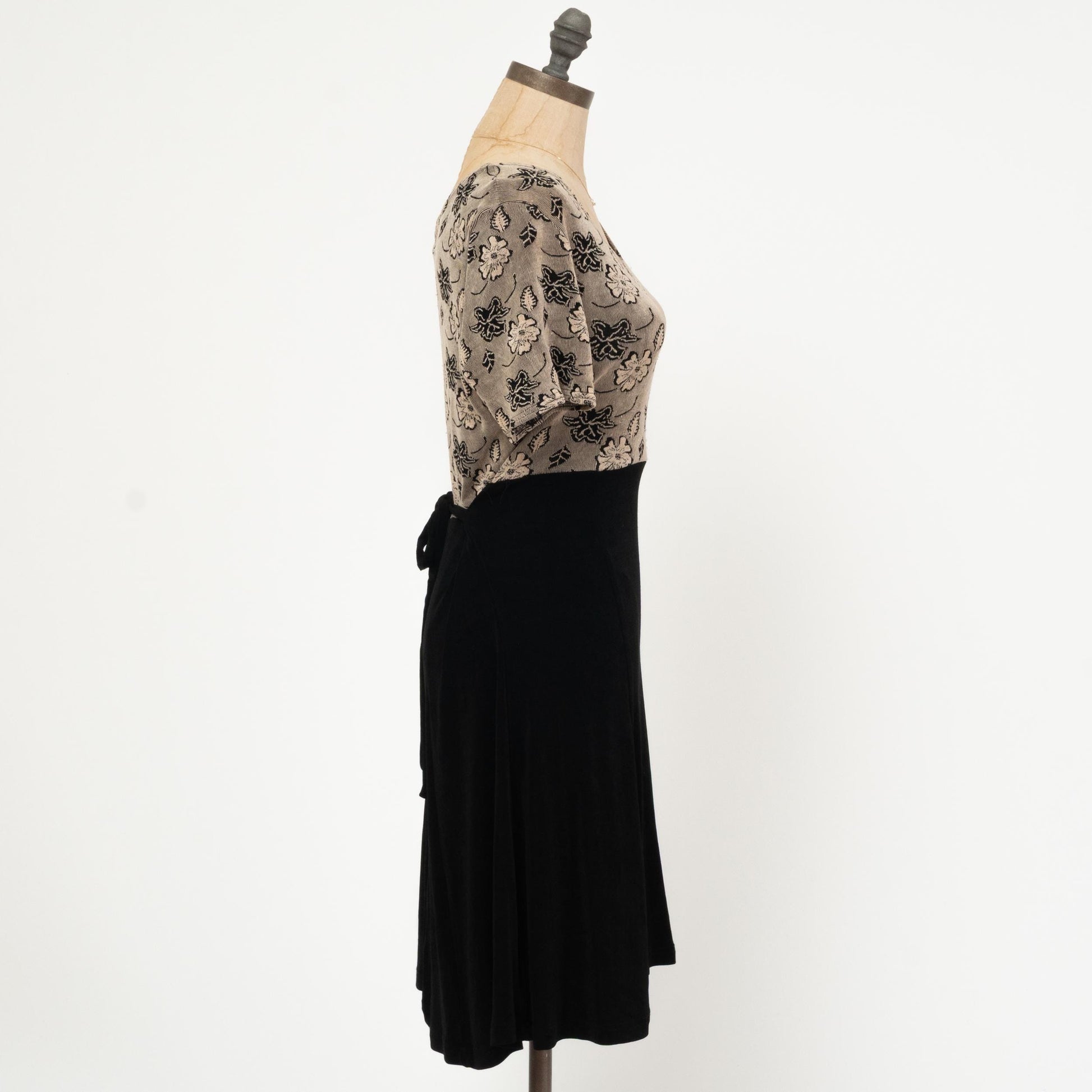 Vintage 90s Slinky Two-Tone Floral Dress - Extra Large | Grunge Short Sleeve Knee Length