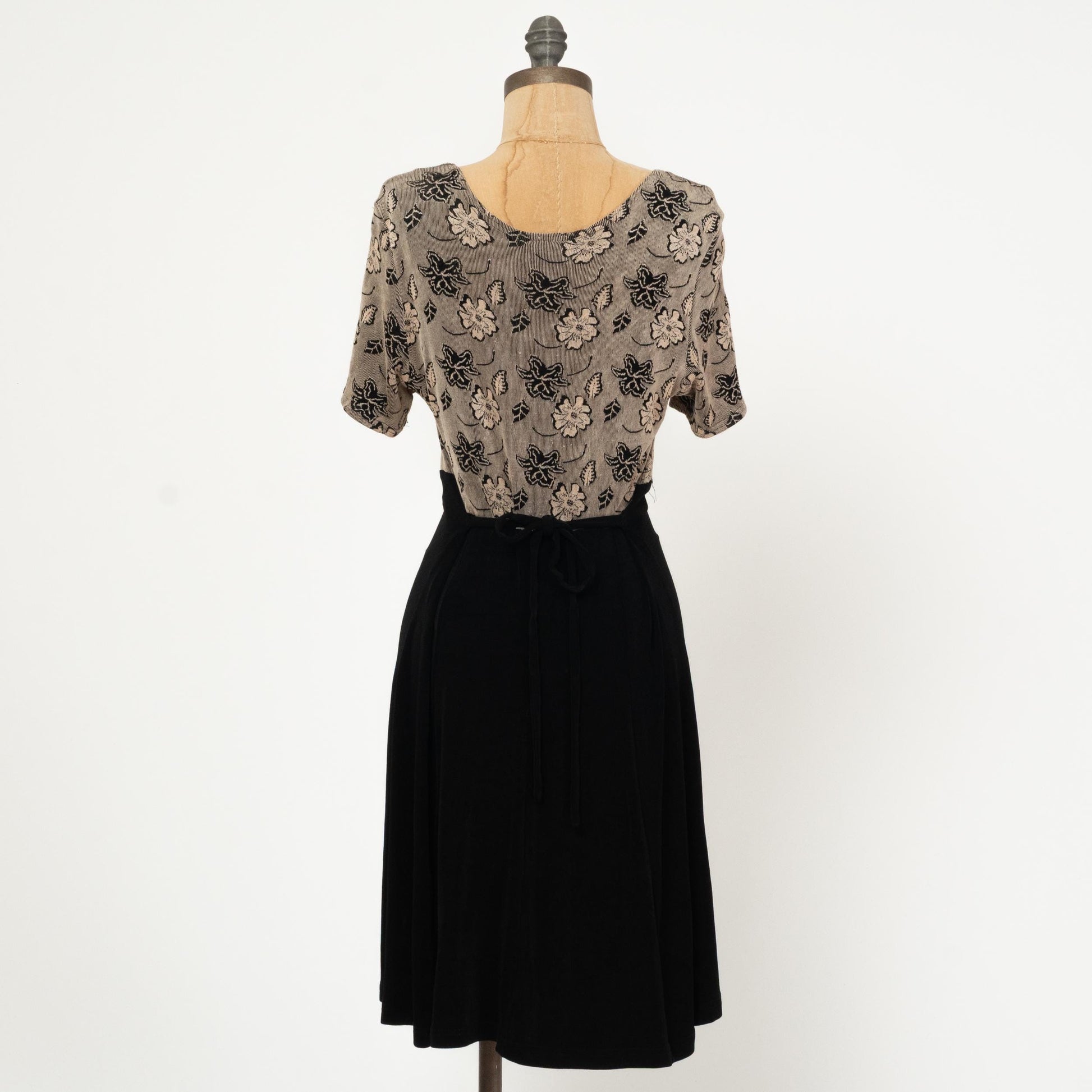 Vintage 90s Slinky Two-Tone Floral Dress - Extra Large | Grunge Short Sleeve Knee Length