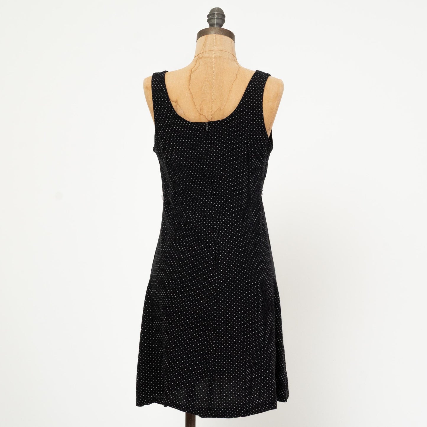 Vintage 90s Black & White Floral Polka Dot Mini Dress - Medium | Boho Babydoll Summer Sundress