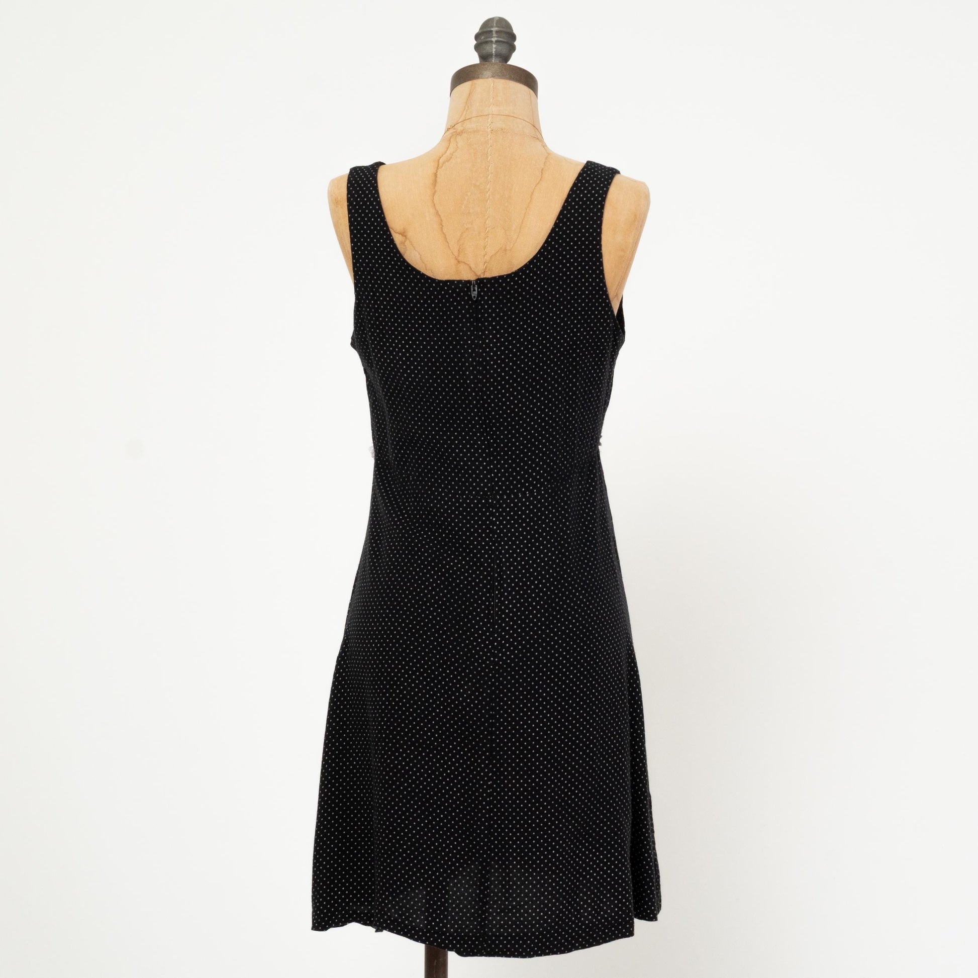Vintage 90s Black & White Floral Polka Dot Mini Dress - Medium | Boho Babydoll Summer Sundress