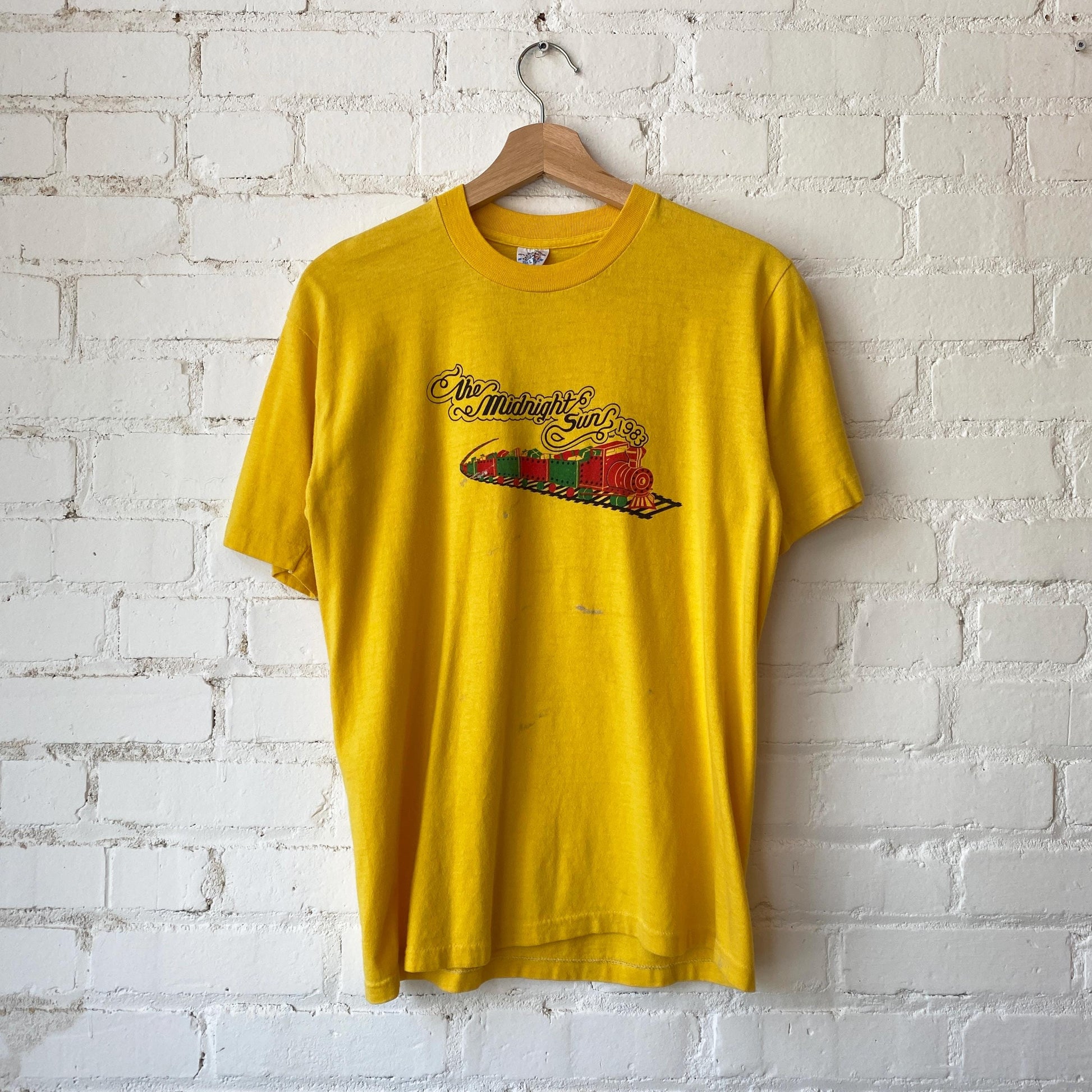 Vintage 80s Midnight Sun Train T Shirt - Small to Medium | Yellow Single Stitch Graphic Tee