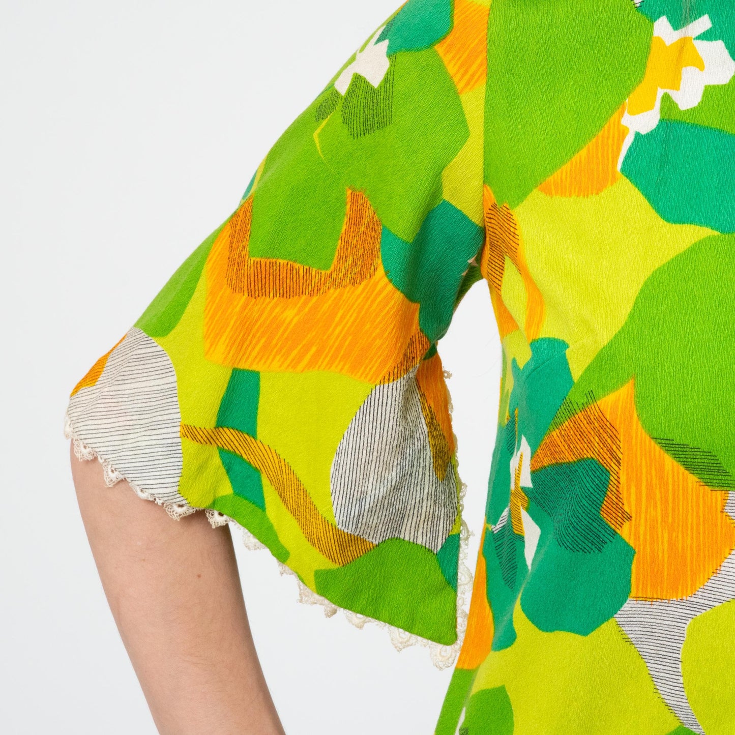 Vintage 60s Hawaiian Green Floral Angel Sleeve Maxi Dress - Small to Medium | Kuulei Honolulu Boho Barkcloth Sundress