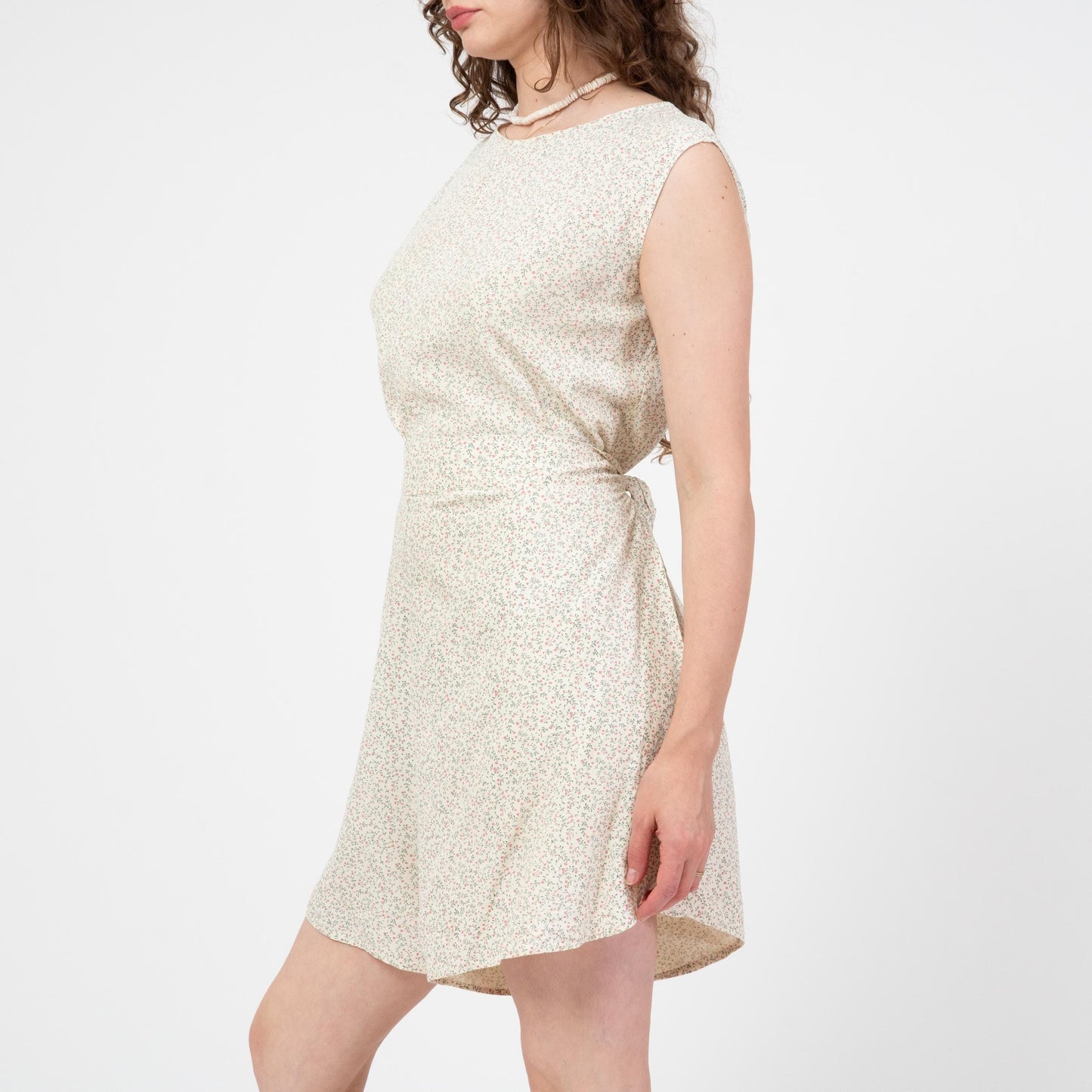 Vintage 90s Calico Floral Wrap Romper - Medium to Large | Boho Sleeveless Cream Flower Print Playsuit
