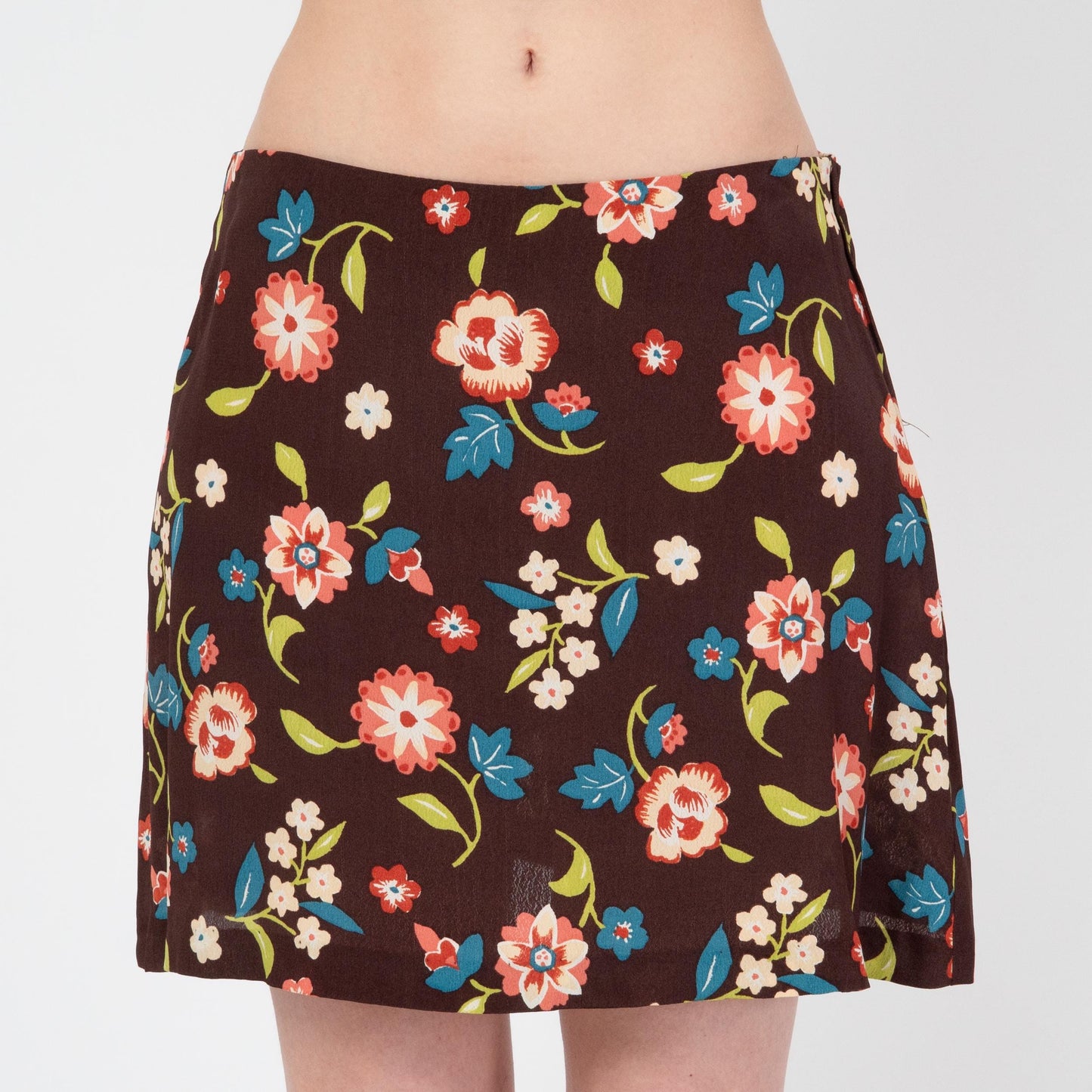Vintage 90s Brown Floral Crop Top & Mini Skirt Set - Small to Medium | Boho Matching Two Piece Outfit
