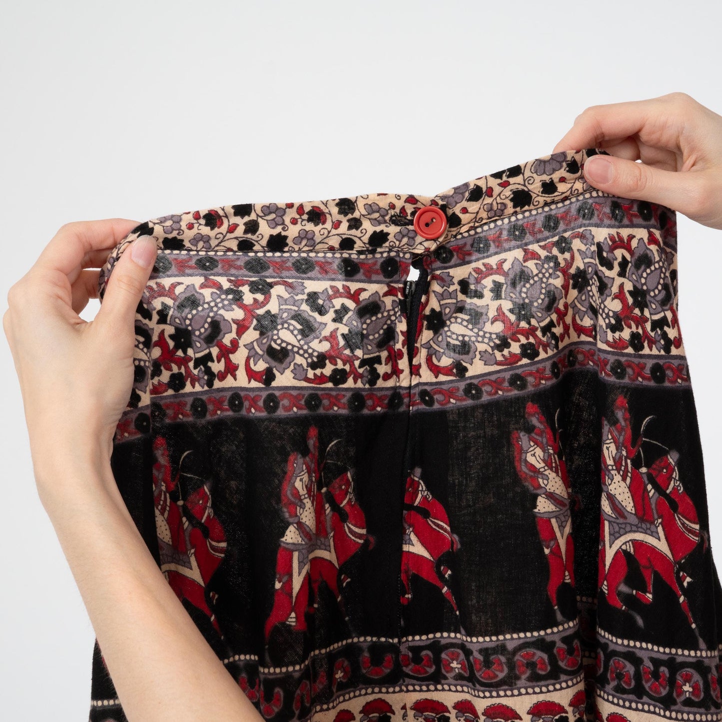 Vintage 70s Indian Block Print Midi Skirt - Small | Boho Batik Elephant Print Hippie Skirt