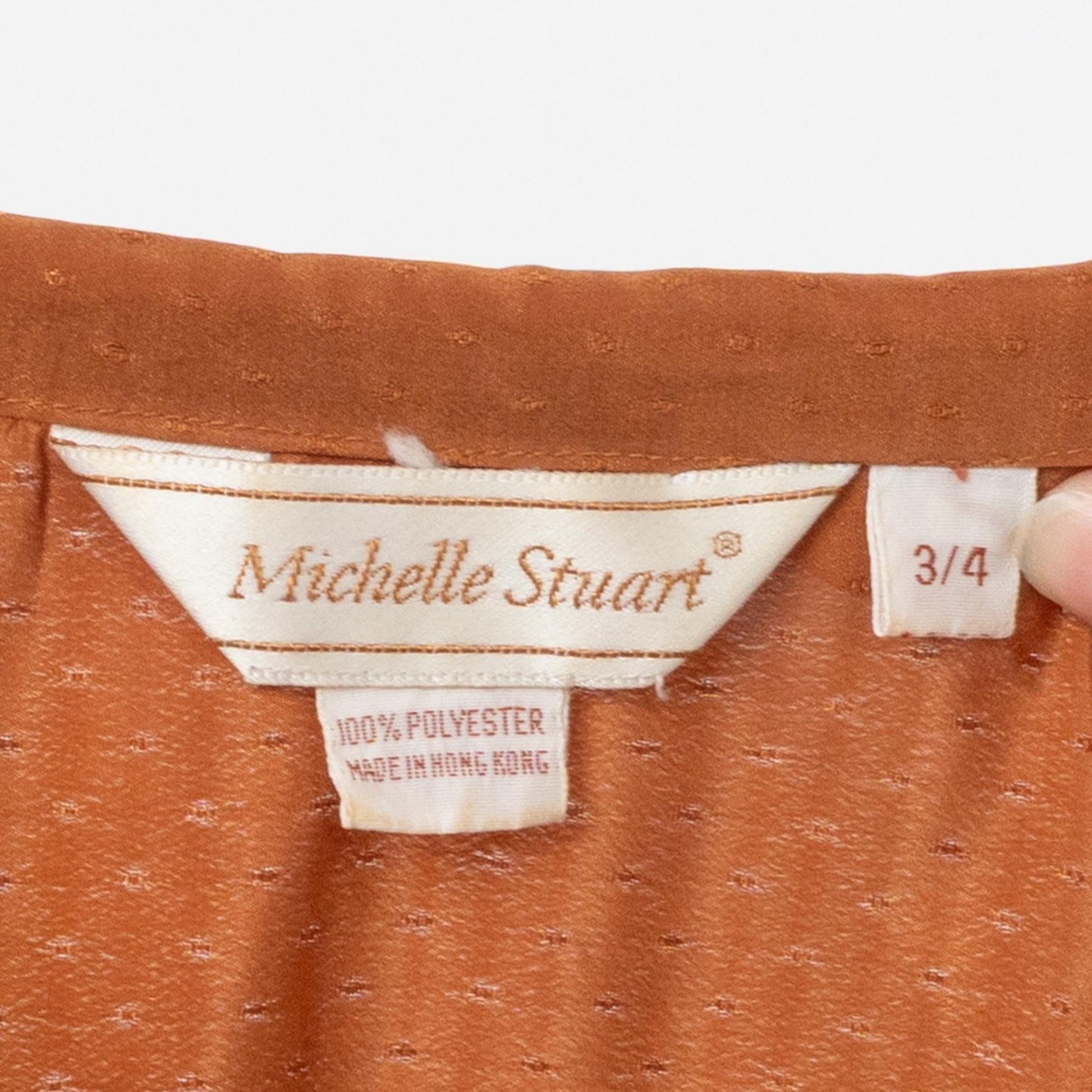 Vintage 70s Copper Satin Jabot Ruffle Blouse - XS to Small | Boho Victorian Long Sleeve Button Up Top
